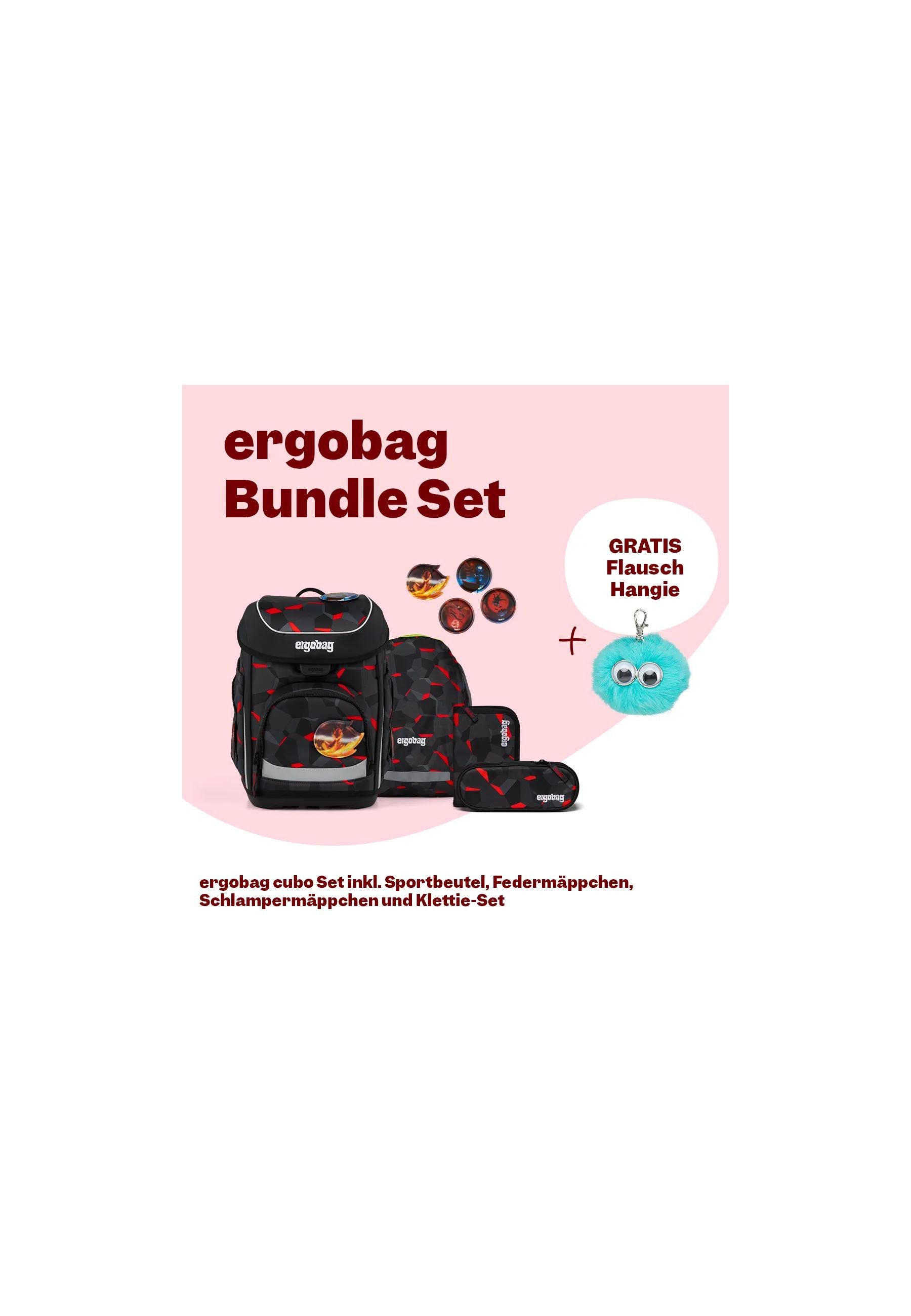 ergobag Schulranzen cubo Bundle Set (6-tlg., 6-teiliges Set), größenverstellbares Rückensystem