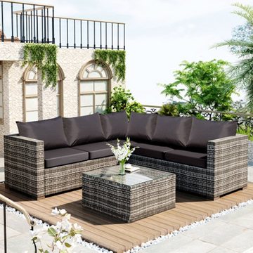 XDeer Gartenlounge-Set Polyrattan Gartenmöbel-Set,5 Sitzer,Anti-UV-Kissen+Bezüge, Rattan-Ecksofa mit Einzelsofa und Couchtisch für 4-5 Personen