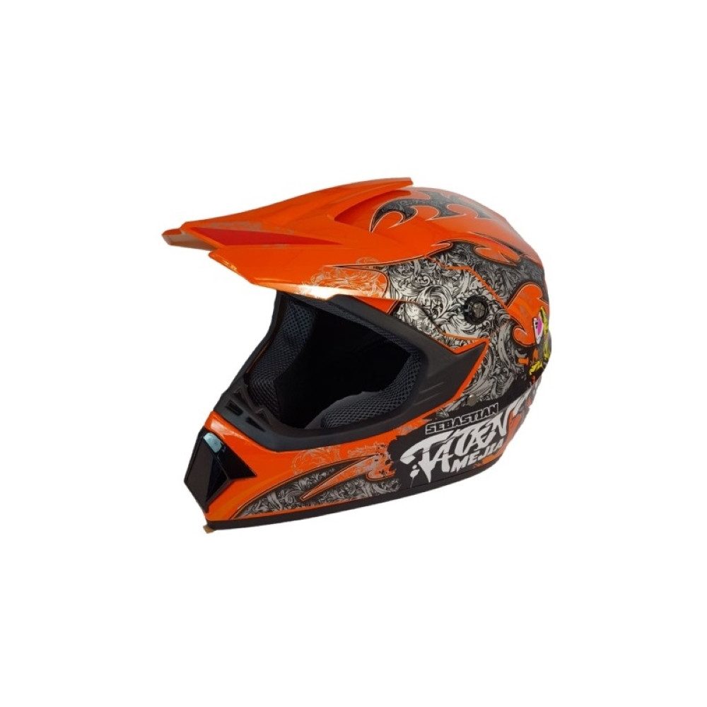 FunSport-Factory Motocrosshelm Motocrosshelm Kindercrosshelm Mejia Orange, integrierte Sonnenblende