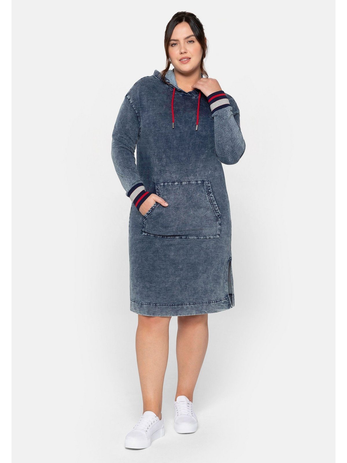 Sheego Sweatkleid Große Größen in Moonwashed-Denim-Optik