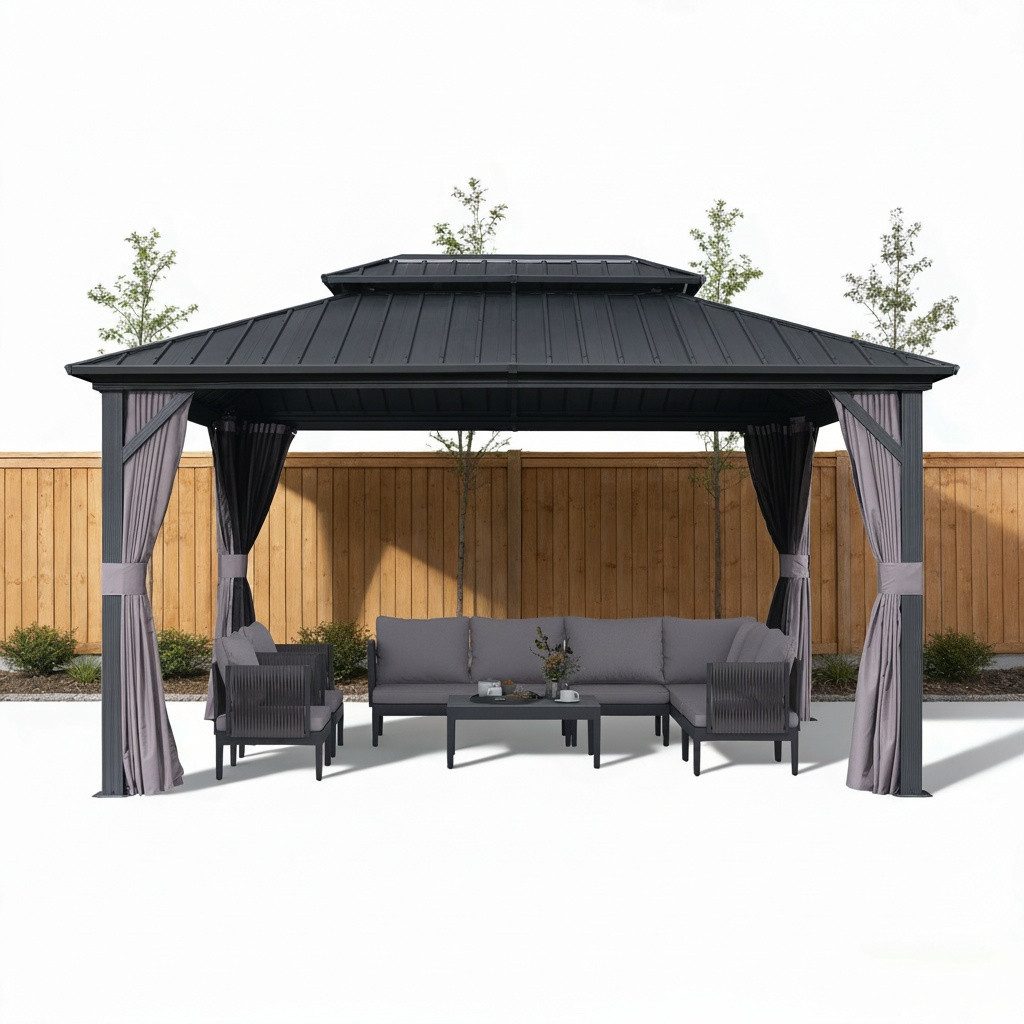 PURPLE LEAF Pavillon Günstiger Gartenpavillon, (1 Pavillon, mit Vorhängen und Moskitonetz), Wasserdicht, UV-beständig, Privatsphärenschutz