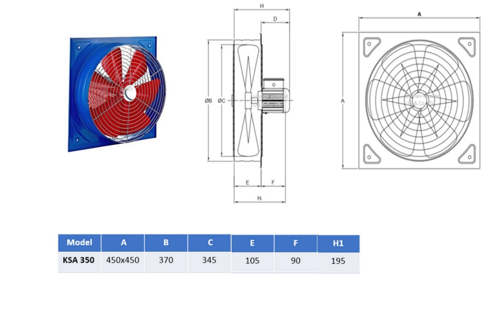 Uzman Wandventilator Industrie Wandventilator 350mm Axialgebläse Wandlüfter Abluft Großraum
