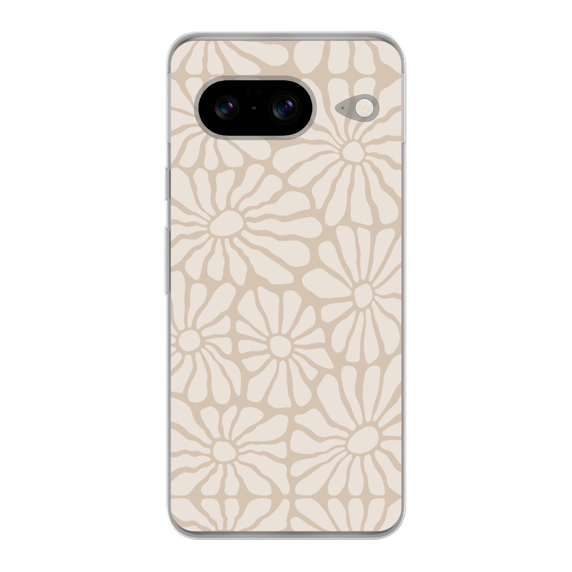 MuchoWow Handyhülle für Google Pixel 8 Floral - Druck - Beige - Braun - Minimalistisch, Handy Case, Silikon, Bumper Case Dünn