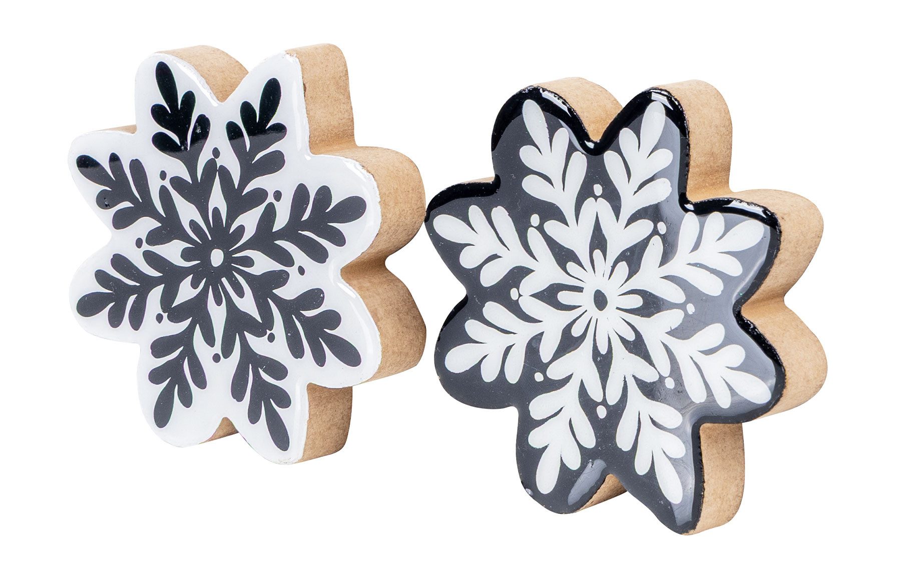 Levandeo® Weihnachtsfigur, 2er Set Deko Aufsteller Schneeflocke H12cm Schwarz Weiß Holz