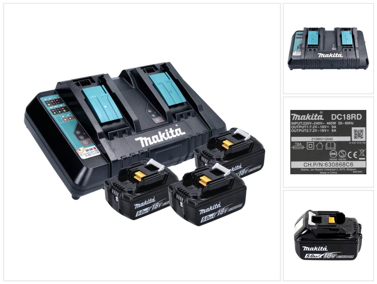 Makita Power Source Kit 18 V mit 3x BL 1850 B Akku 5,0 Ah + DC 18 RD Doppell Akkupacks