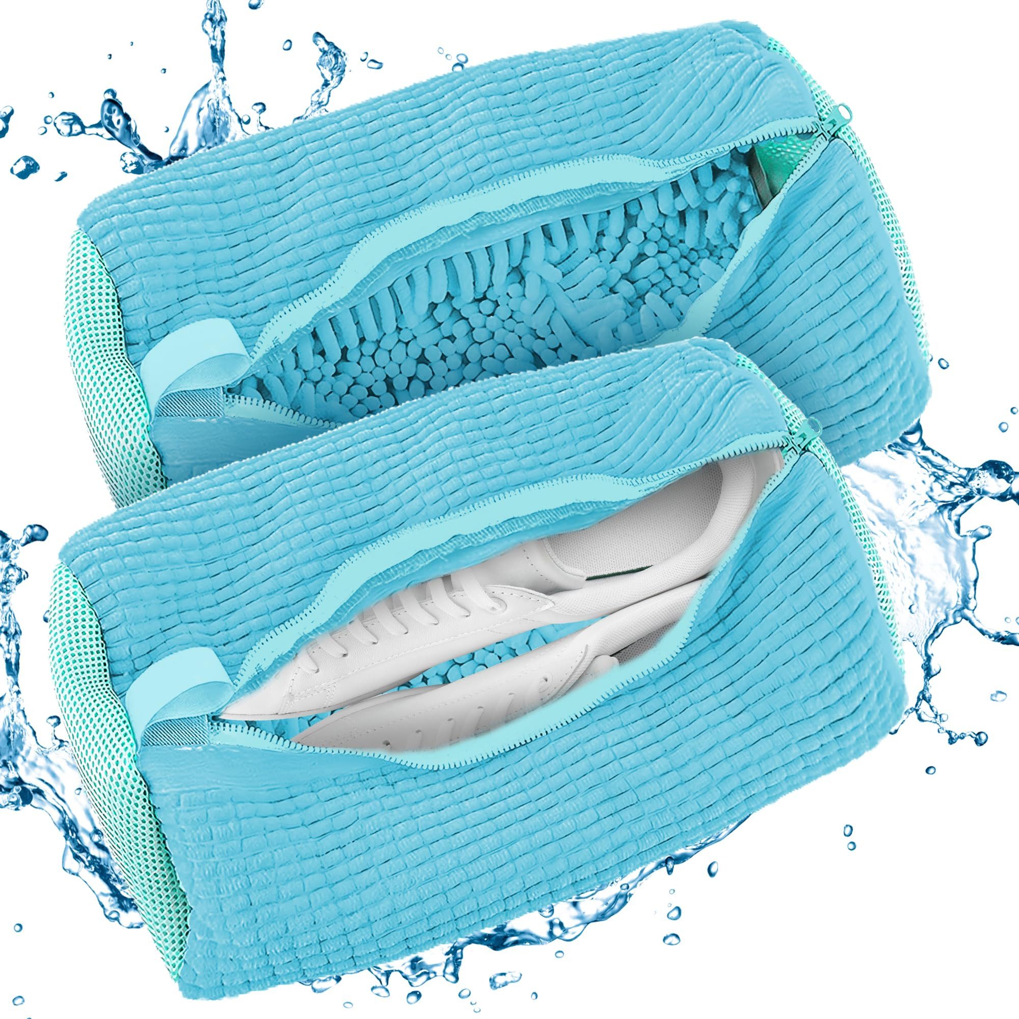 BlingBin Wäschesack Schuhwaschbeutel Waschmaschine, Schuhbeutel Wiederverwendbar (2 Stück Schuhwaschbeutel 39x19cm, 2 St., mit Reißverschluss, Plüsch Wäschesack, 360° Reinigungsflusen), Multi Schutz Wäschebeutel, Schutz für Schuhe, Sneaker, Tennisschuhe