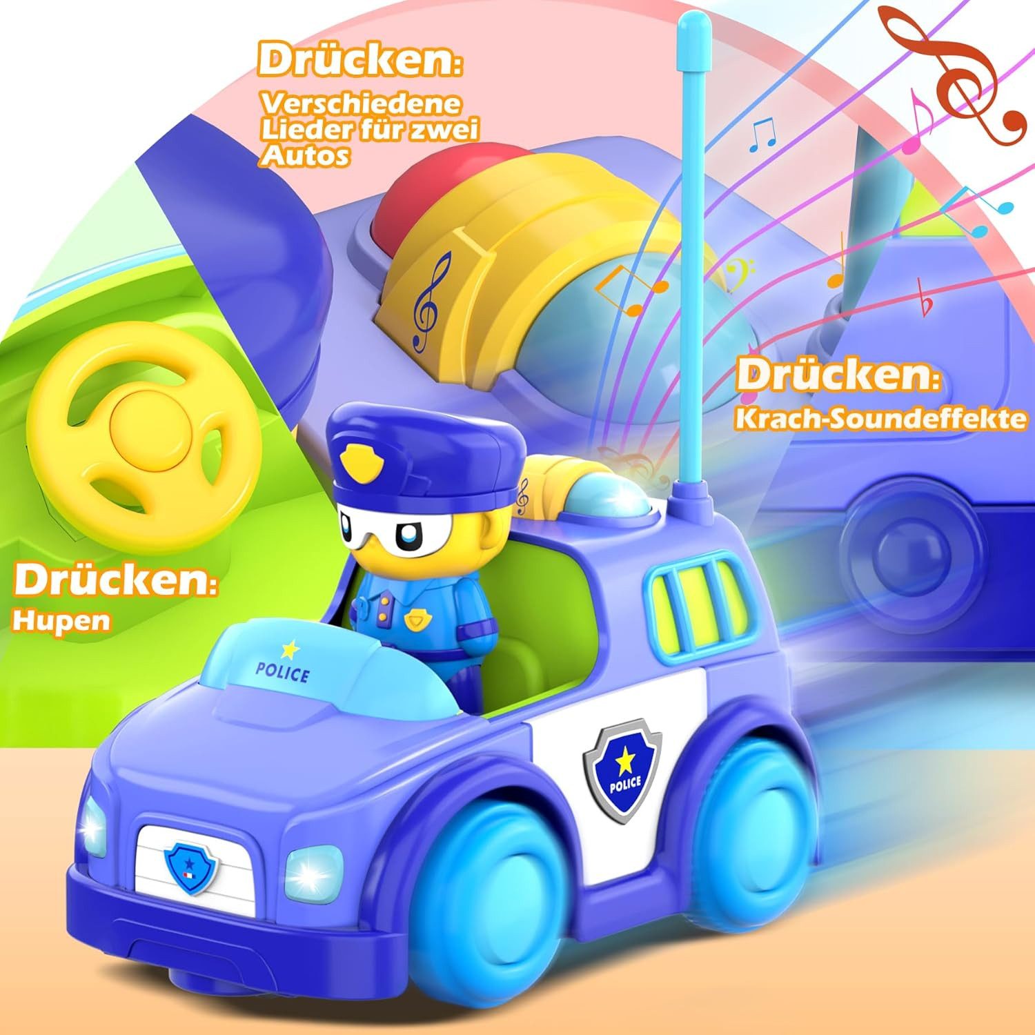 POPOLIC Spielzeug-Auto Ferngesteuertes Auto Spielzeug für Zwei Gegeneinander, (2 Stück Kollision Spielzeugauto mit Coolen Lichtern und Musik, 1-tlg., Bumper Car Weihnachten Geschenke), für Jungen und Mädchen 3 4 5 6 7 8 Jahre
