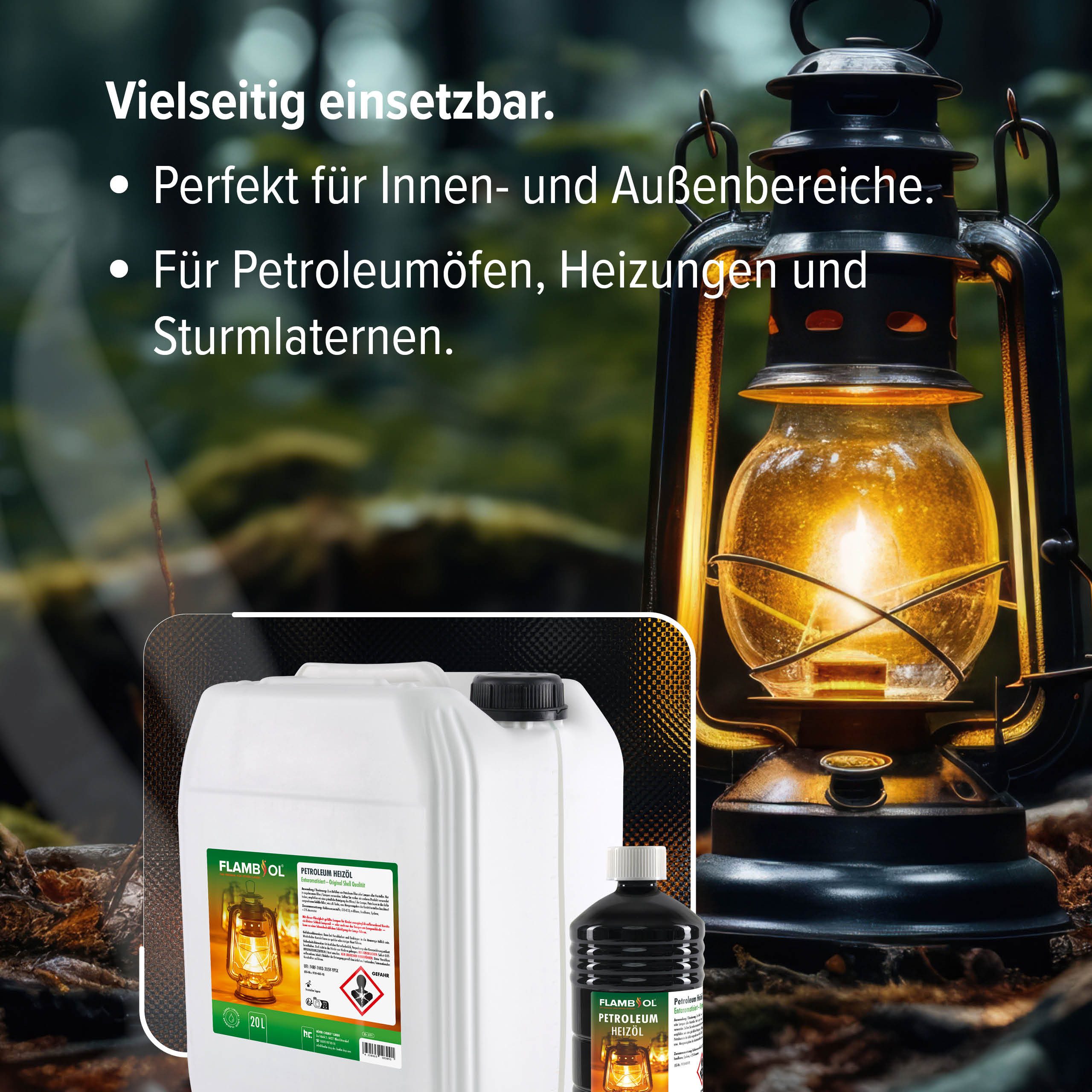 Höfer Chemie GmbH Petroleum 1 L FLAMBIOL® Petroleum Heizöl in Flaschen, 1 l, (1-St), Sauberer Brennstoff für Öfen und Heizungen