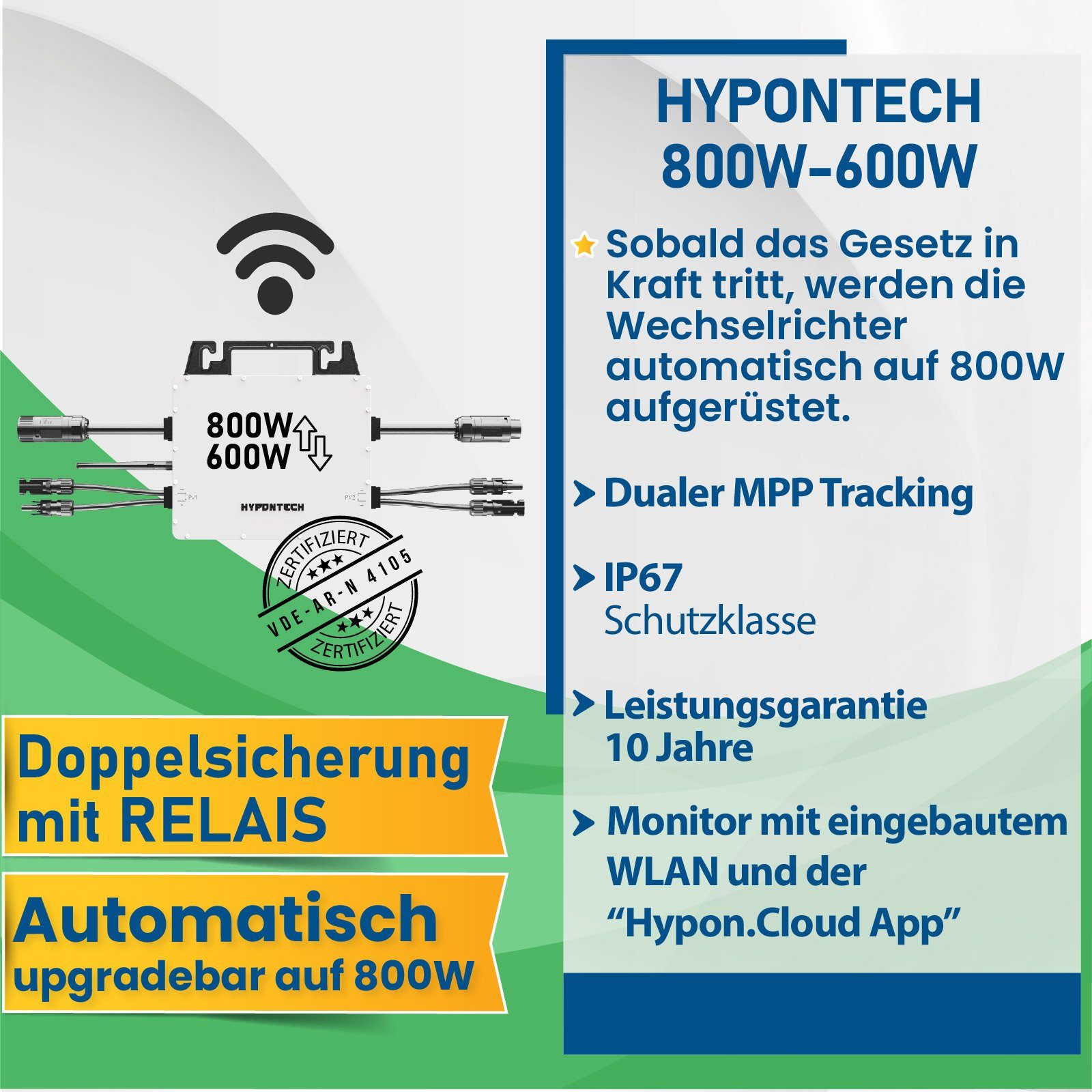 Hypontech Rund WIFI PV-Montage, Solaranlage Komplettset, Balkongeländer (Bifaziale 860W Campergold Balkonkraftwerk Upgradefähiger Mit Solarmodule 800W Wechselrichter)