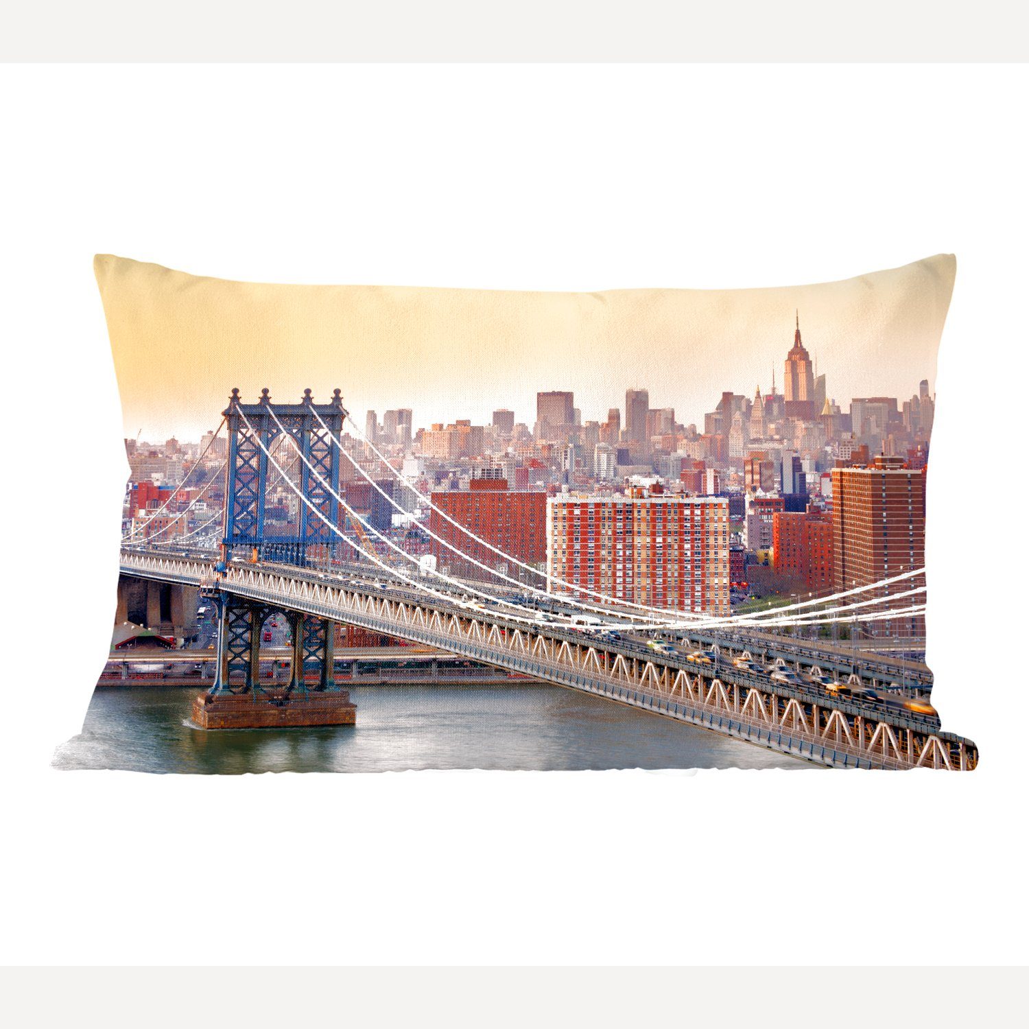 MuchoWow Dekokissen Manhattan-Brücke in New York, Wohzimmer Dekoration, Zierkissen, Dekokissen mit Füllung, Schlafzimmer