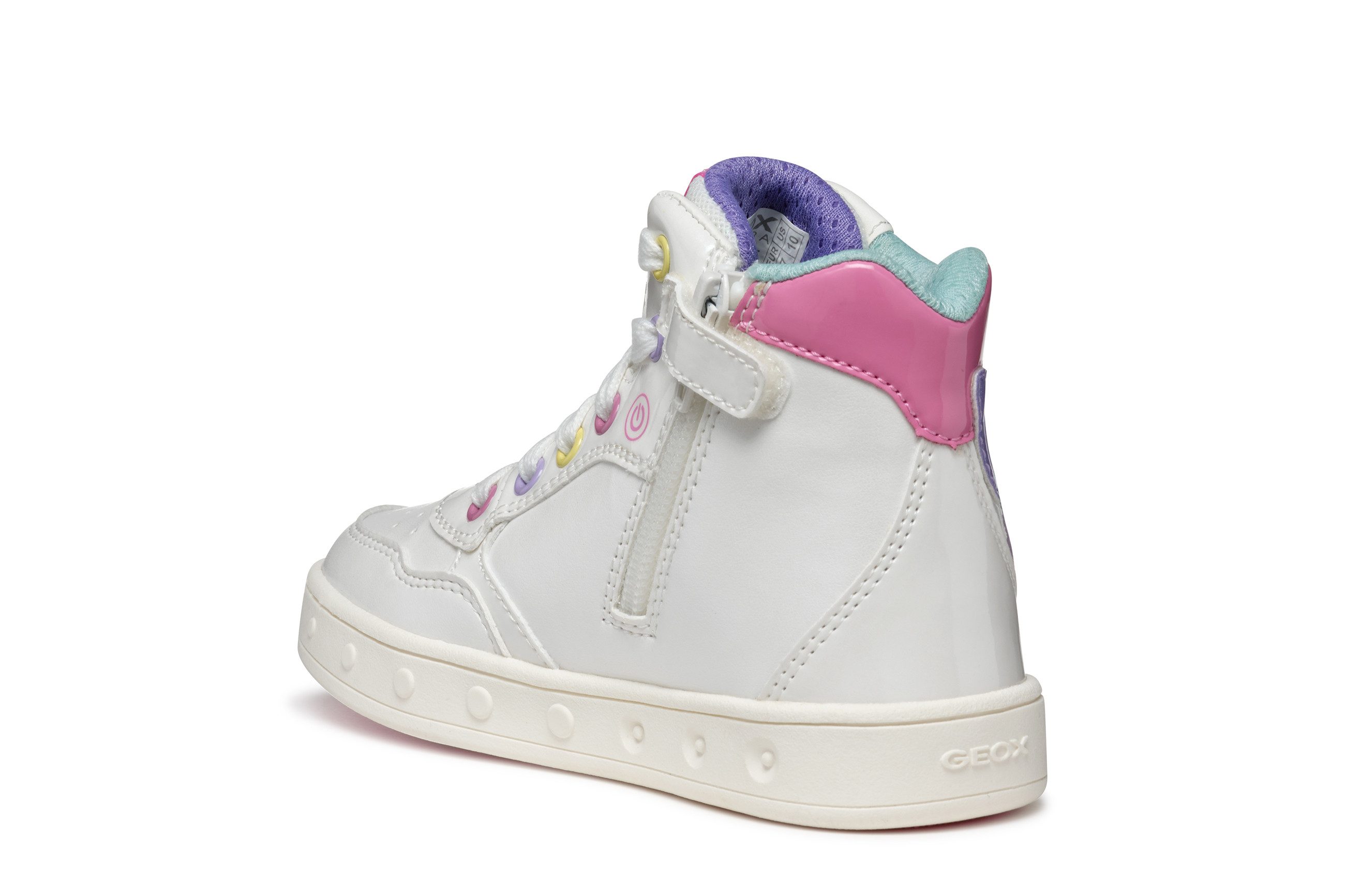 Geox J SKYLIN GIRL Blinkschuh Sneaker Schnürboots, Blinkschuh mit Glitzer und Blinkfunktion