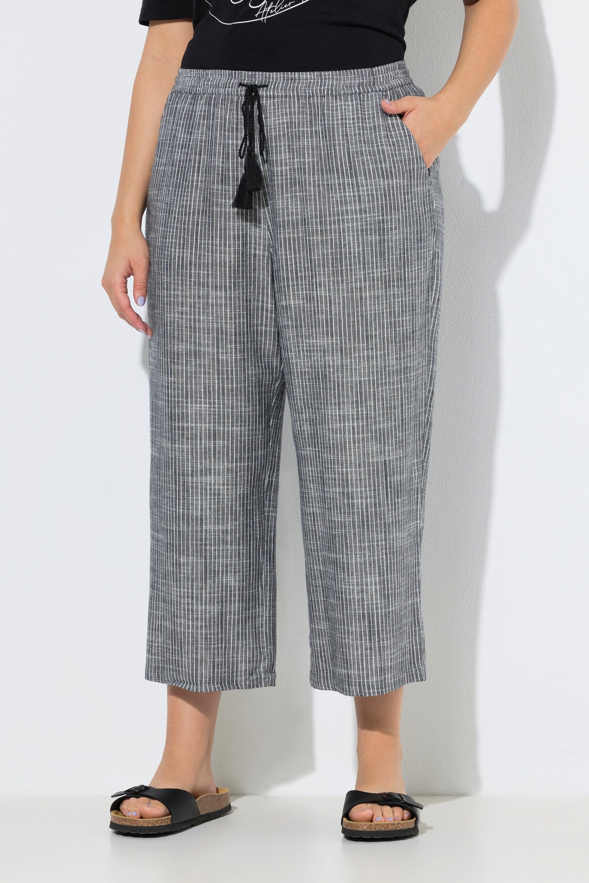 Ulla Popken Culotte Culotte Rose Streifen Leinenmix weites Bein