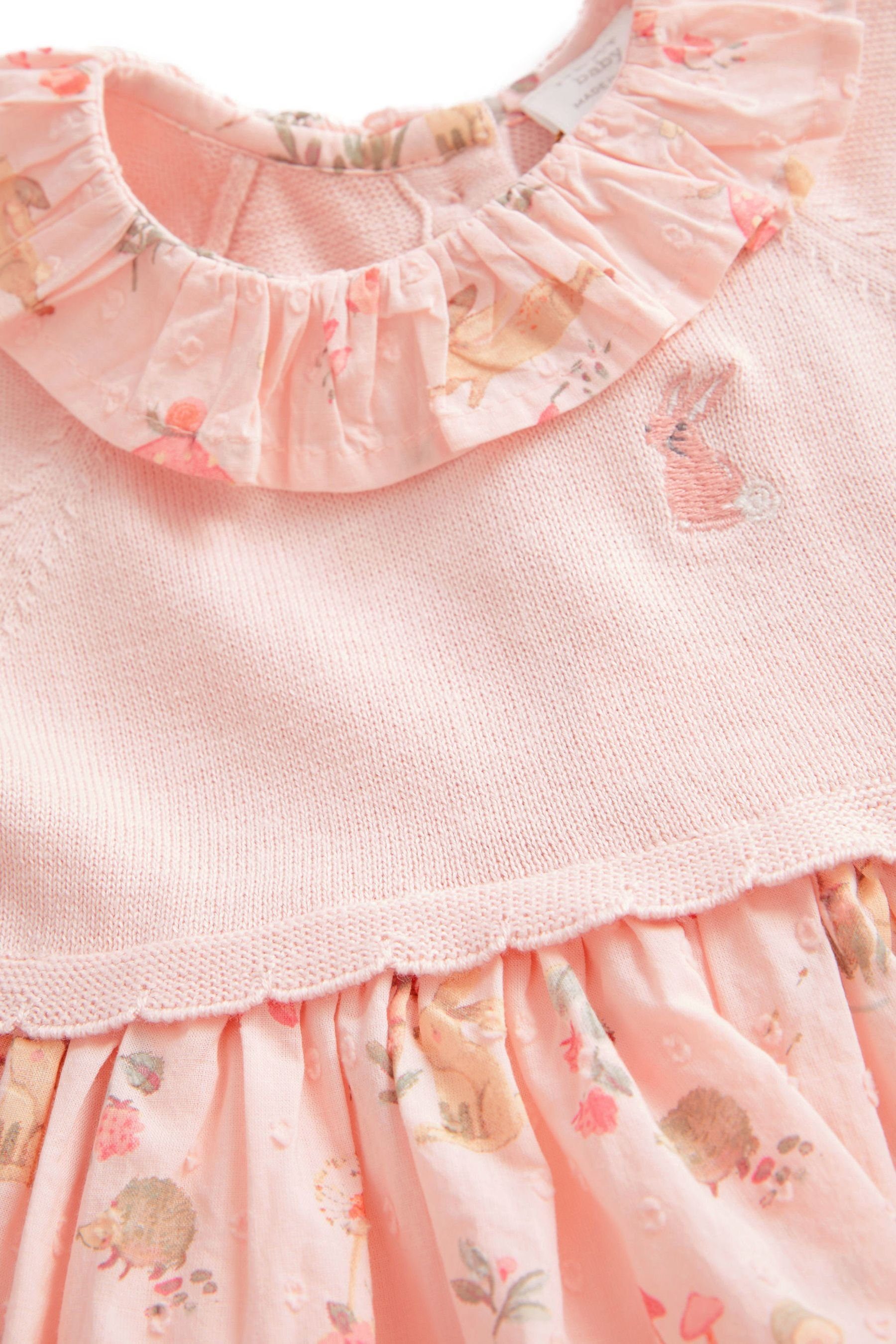 (1-tlg) Pink Häschen-Stickerei mit Next Pale Baby-Kleid Strickkleid