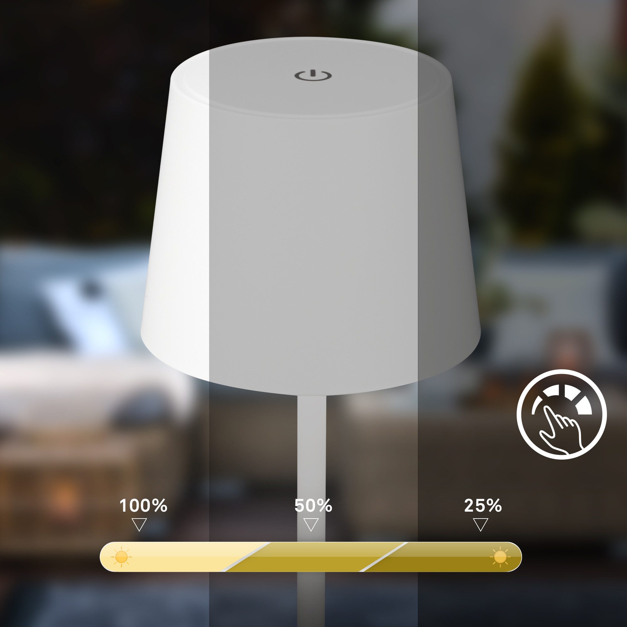 Briloner Leuchten Tischleuchte LED Tischlampe kabellos akku dimmbar In-/Outdoor Wohnzimmer, Einzelpack, LED fest integriert, 3.000K - Warmweiß, mit Akku, In-/Outdoor, USB-C, warmweiß, IP44, weiß, 35 cm