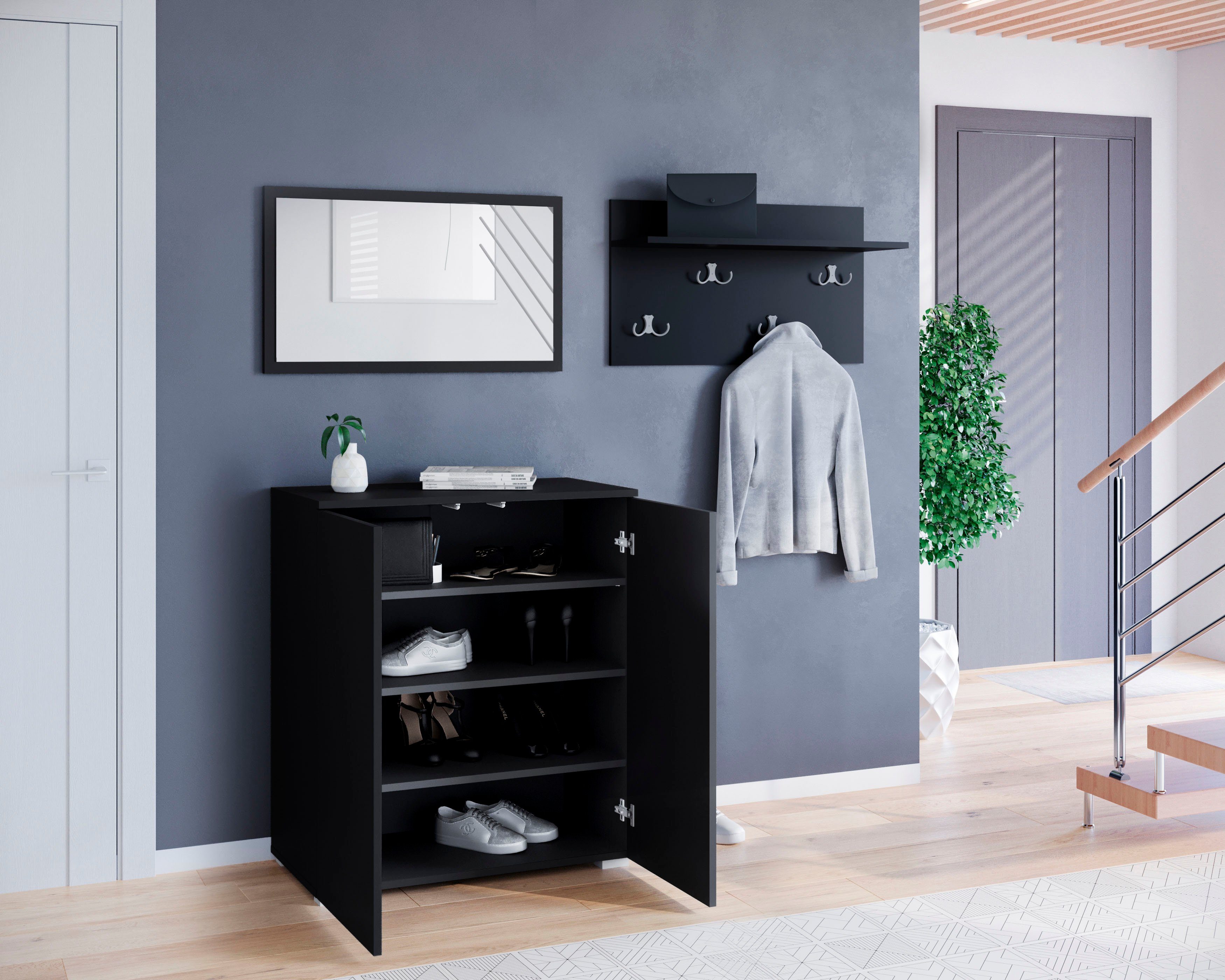 OTTO home Garderoben-Set PARIS/ TOKYO, (Komplett-Set, 3-St), Kompaktgarderobe Breite 150cm mit Spiegel für Ihren Eingangsbereich – Bild 4 von 5