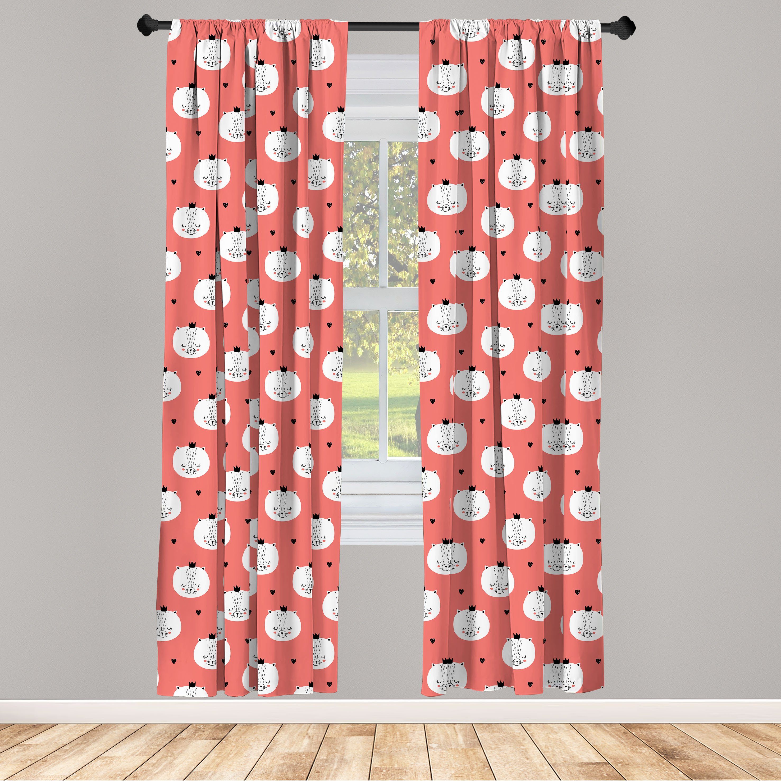 Gardine Vorhang für Wohnzimmer Schlafzimmer Dekor, Abakuhaus, Microfaser, Katze Felines Kronen und Herzen