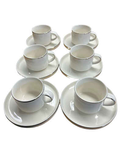 ZELLERFELD Kaffeeservice 12-Teiliges Kaffeeset aus Porzellan mit Untertassen Kaffeebecher Tasse mit Silber Umrandung
