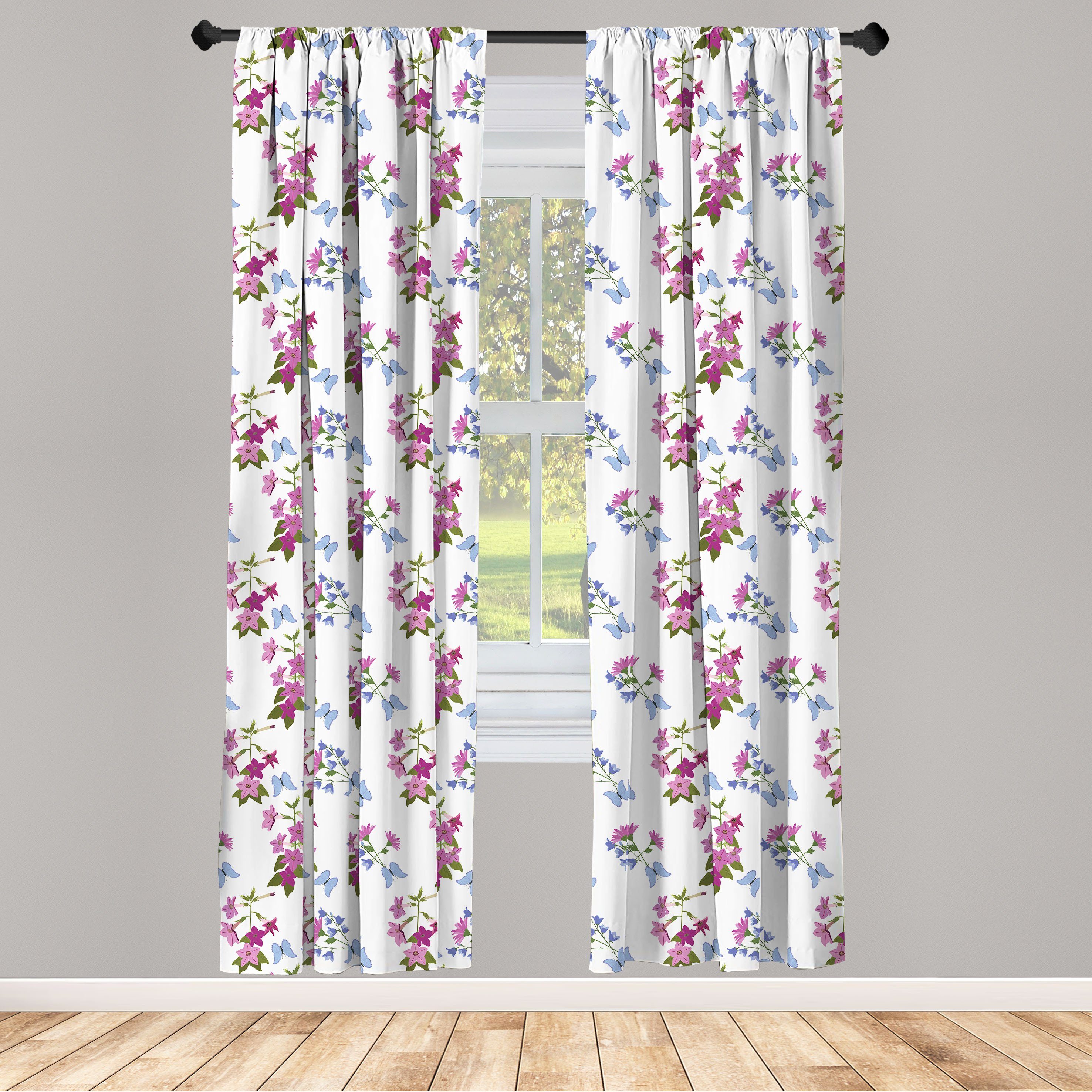 Gardine Vorhang für Wohnzimmer Schlafzimmer Dekor, Abakuhaus, Microfaser, Blumen Insekten Wildblumen