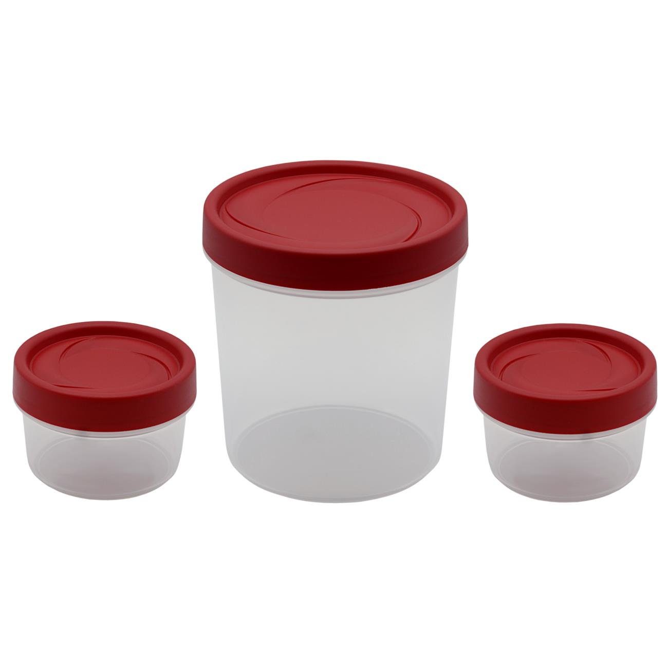 lebensmittelecht, Schraubdeckel, BPA-frei, 3-tlg., Rot Plastikdose, (Vorteils-Set, Engelland Set Vorratsdose mit Kunststoff, rund Kunststoff, stapelbar), Gewürzdosen
