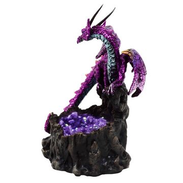 MystiCalls Fantasy-Figur Lila Drache auf Kristallen Drachenfigur Fantasy Fantasyfigur (1 St), Perfekt zu jedem Anlass - Geburtstag, Weihnachten