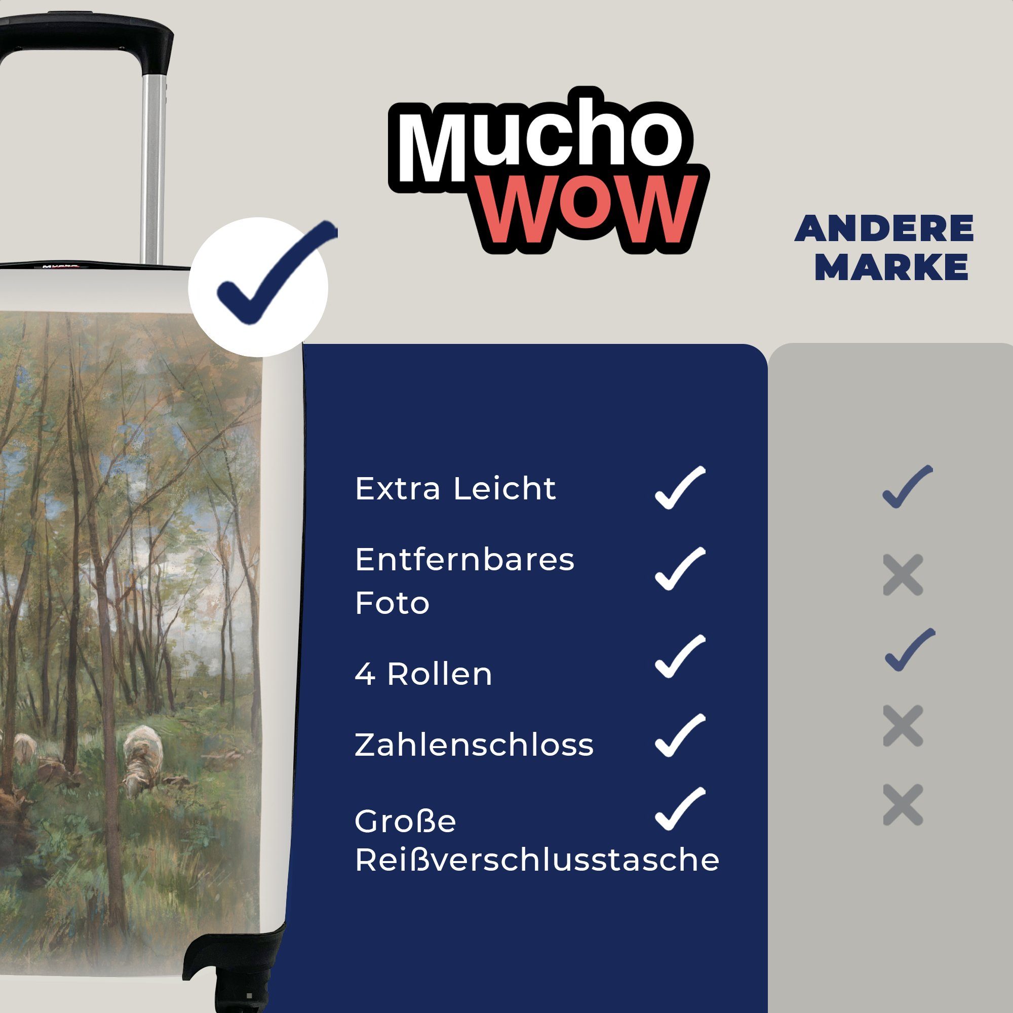 4 Anton rollen, Reisetasche Handgepäckkoffer Wald Gemälde Ferien, Schafherde Trolley, in Reisekoffer für Handgepäck von einem Mauve, Rollen, mit - MuchoWow