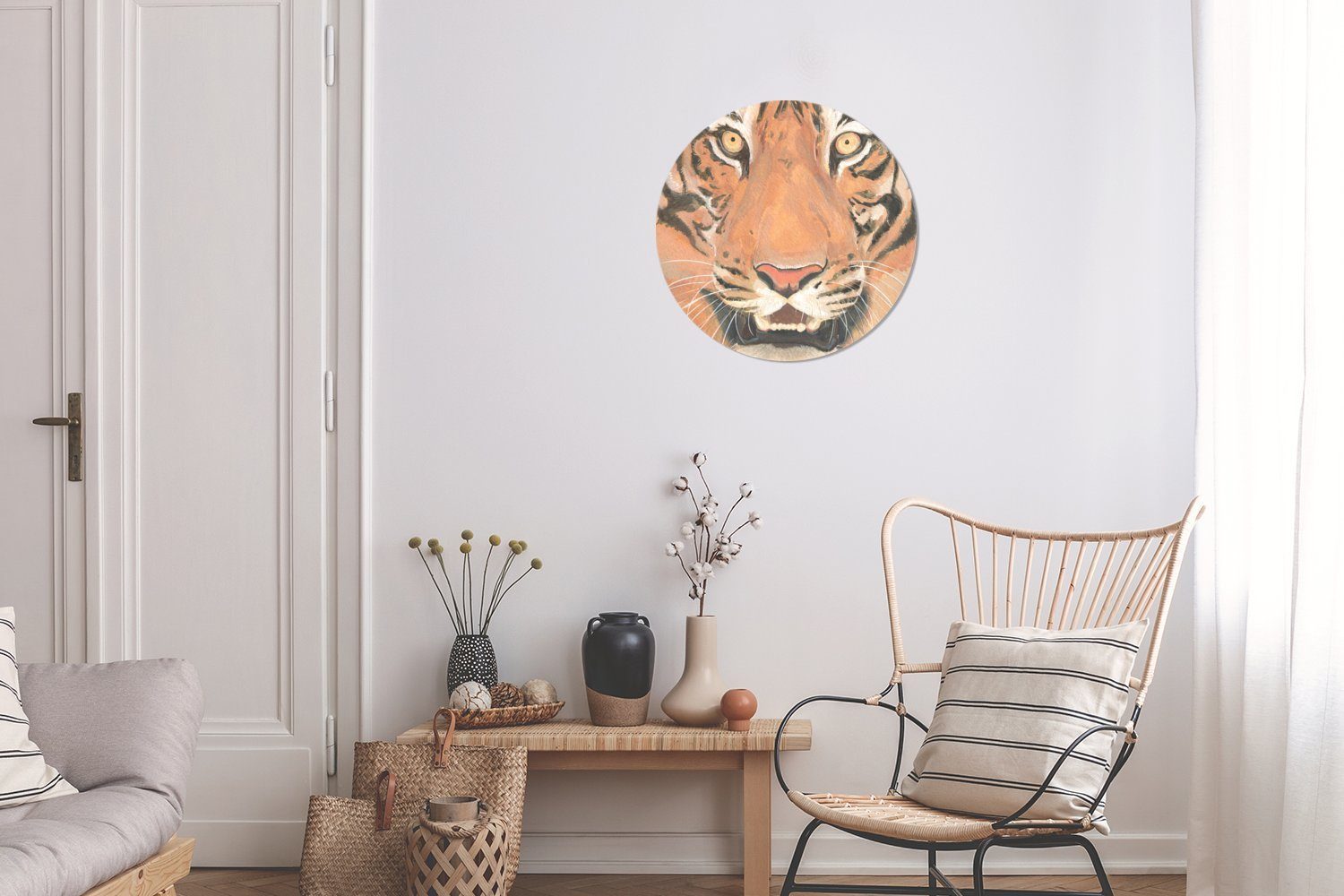 MuchoWow Wandsticker Tiger - Kopf (1 Wohnzimmer Orange Rund, für Tapetenaufkleber, Kinderzimmer, - Tapetenkreis St)