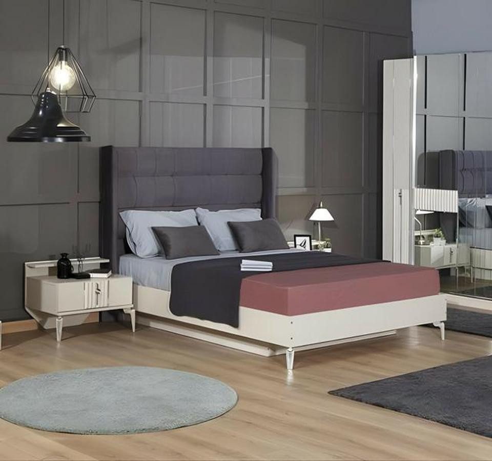 Schlafzimmer-Set Beiges Schlafzimmer-Set mit Doppelbett, Nachttischen und Schrank