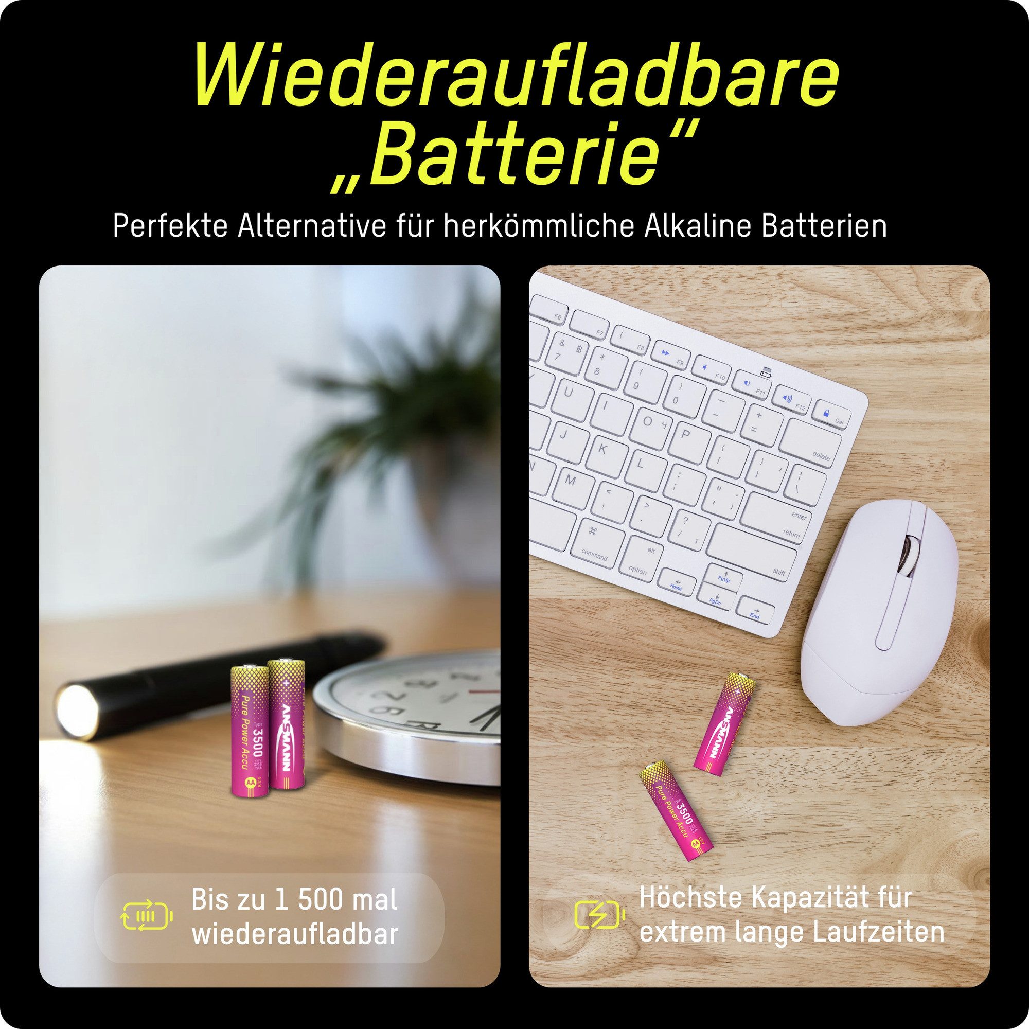 ANSMANN AG Pure Power Mignon AA 3500, hohe Kapazität und lange Laufzeit Akku