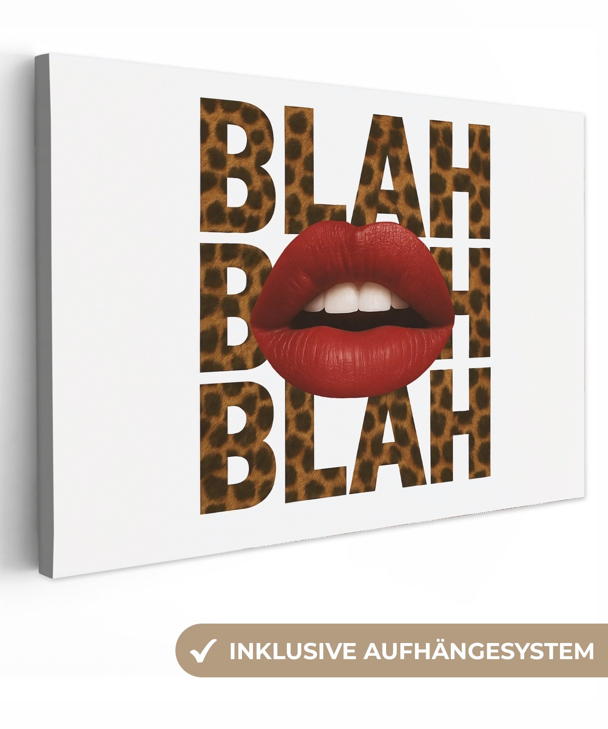 OneMillionCanvasses® Leinwandbild Lippen - Rot - Zitat, Fotodruck (1 St), Wandbilder Wohnzimmer Schlafzimmer 90x60 cm