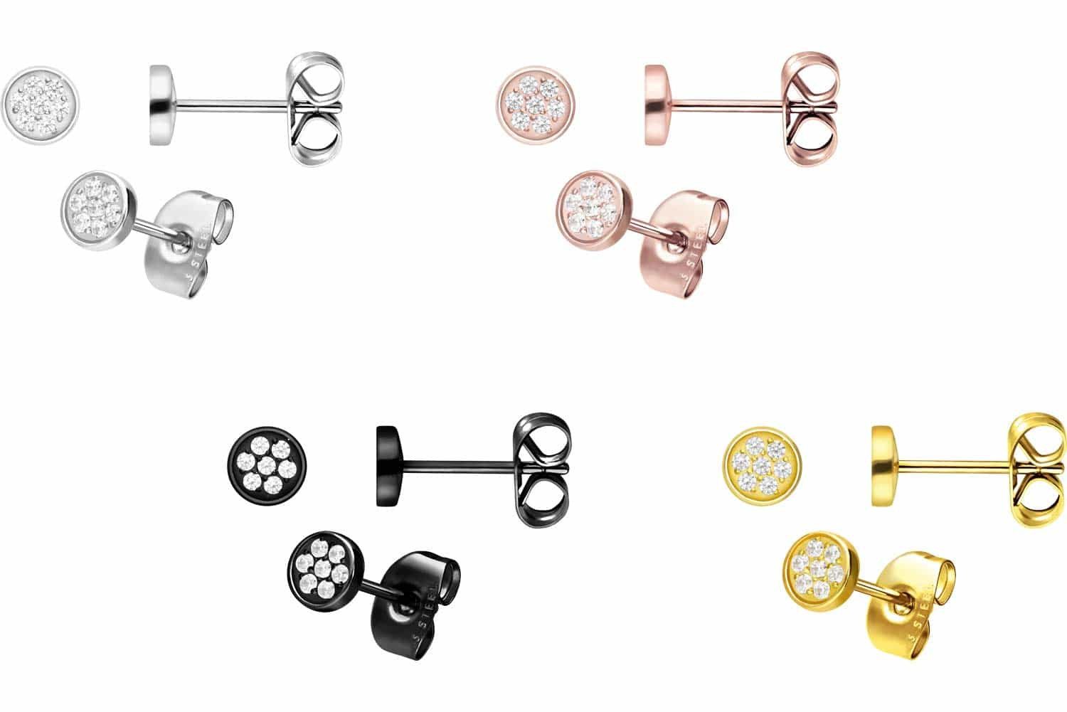 FILANGO Paar Ohrstecker Chirurgenstahl Ohrstecker DISC + EINGEFASSTE KRISTALLE (Ohrstecker, 1-tlg)