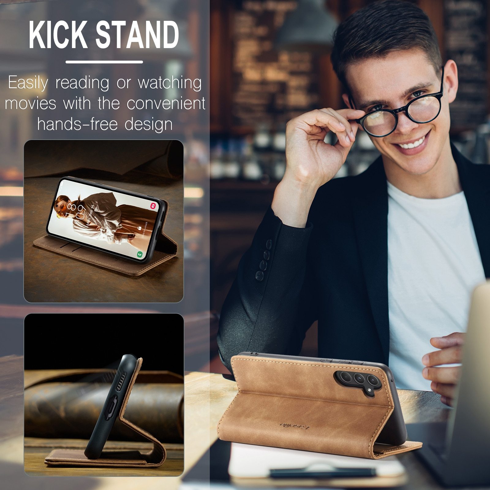 SmartUP Smartphone-Hülle für Samsung Galaxy A55 5G Klapphülle Fliphülle Tasche Case Smart Cover 6,6 Zoll, Integrierte Standfunktion, zwei Kartenfächer – Bild 5 von 5
