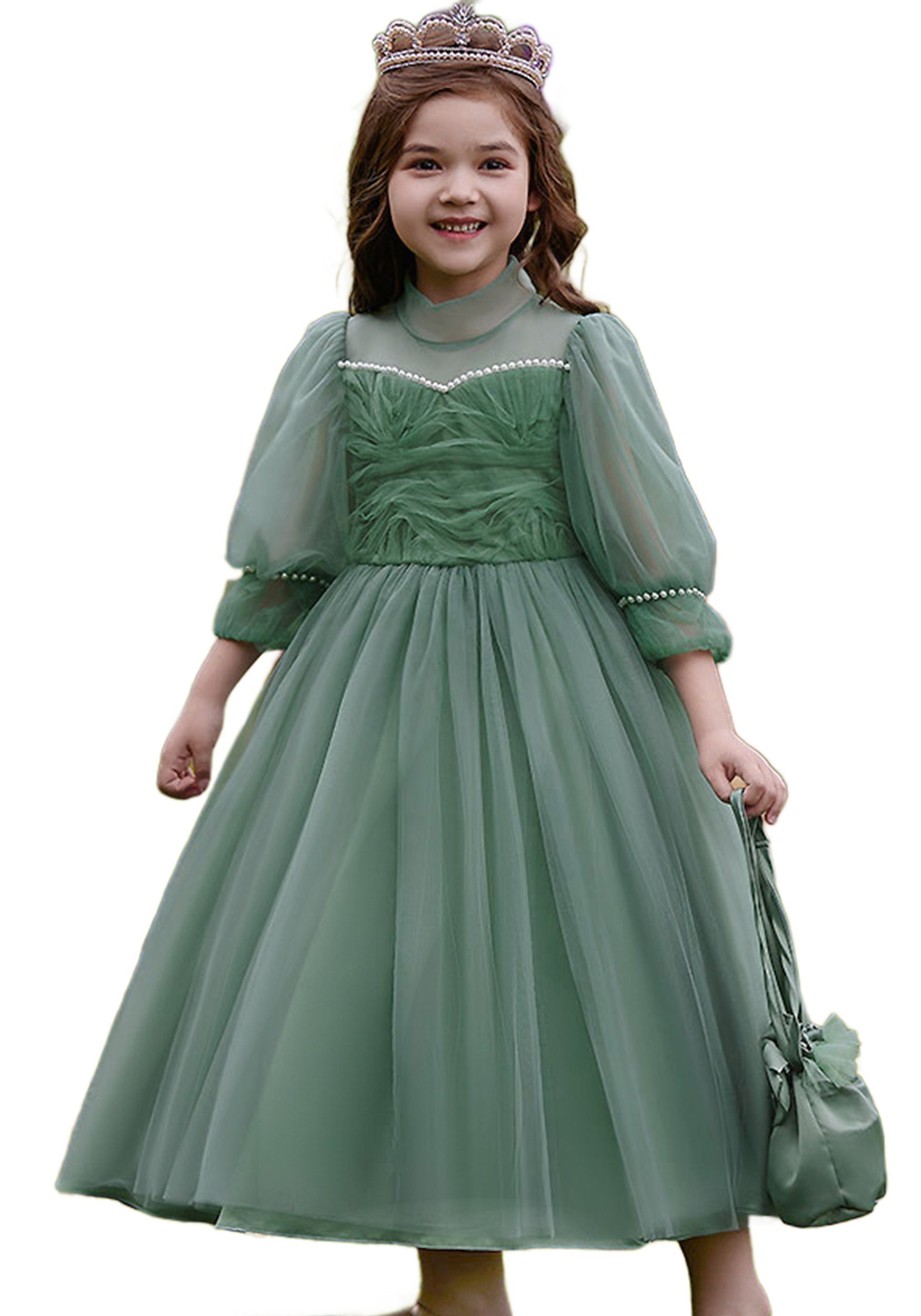 Daisred Tüllkleid Blumenmädchenkleid Grün Prinzessinnenkleid Geburtstagsparty
