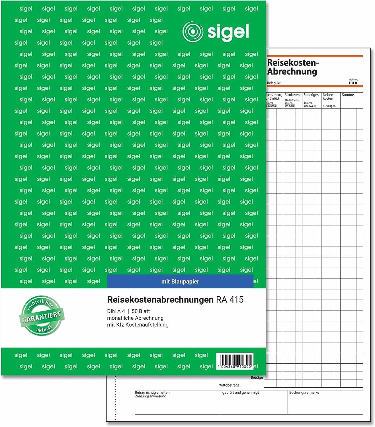 Sigel Formularblock SIGEL Reisekostenabrechnung monatlich Formularbuch RA415
