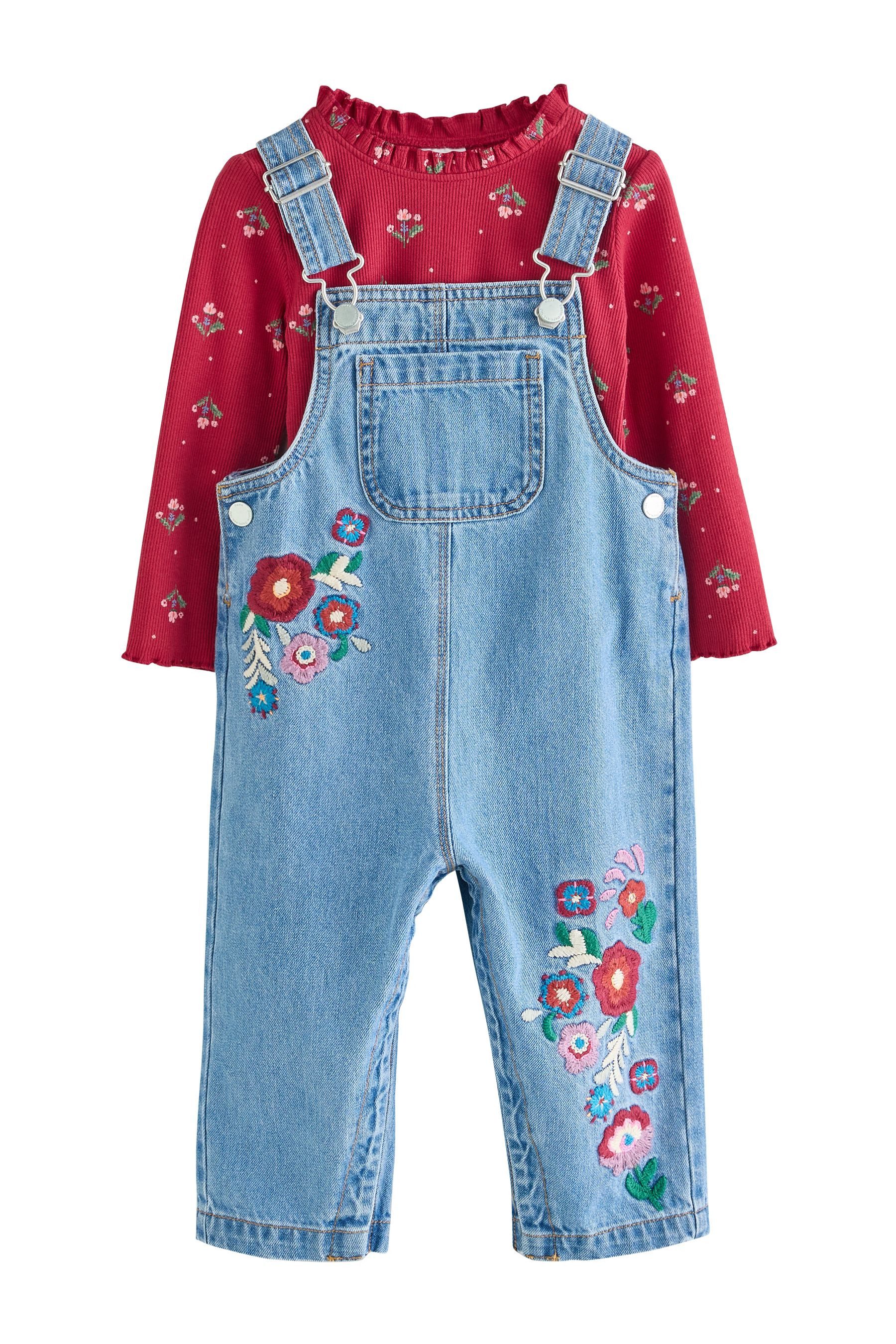 Next Jeanslatzhose Latzhose mit Blumenstickerei (2-tlg) günstig online kaufen