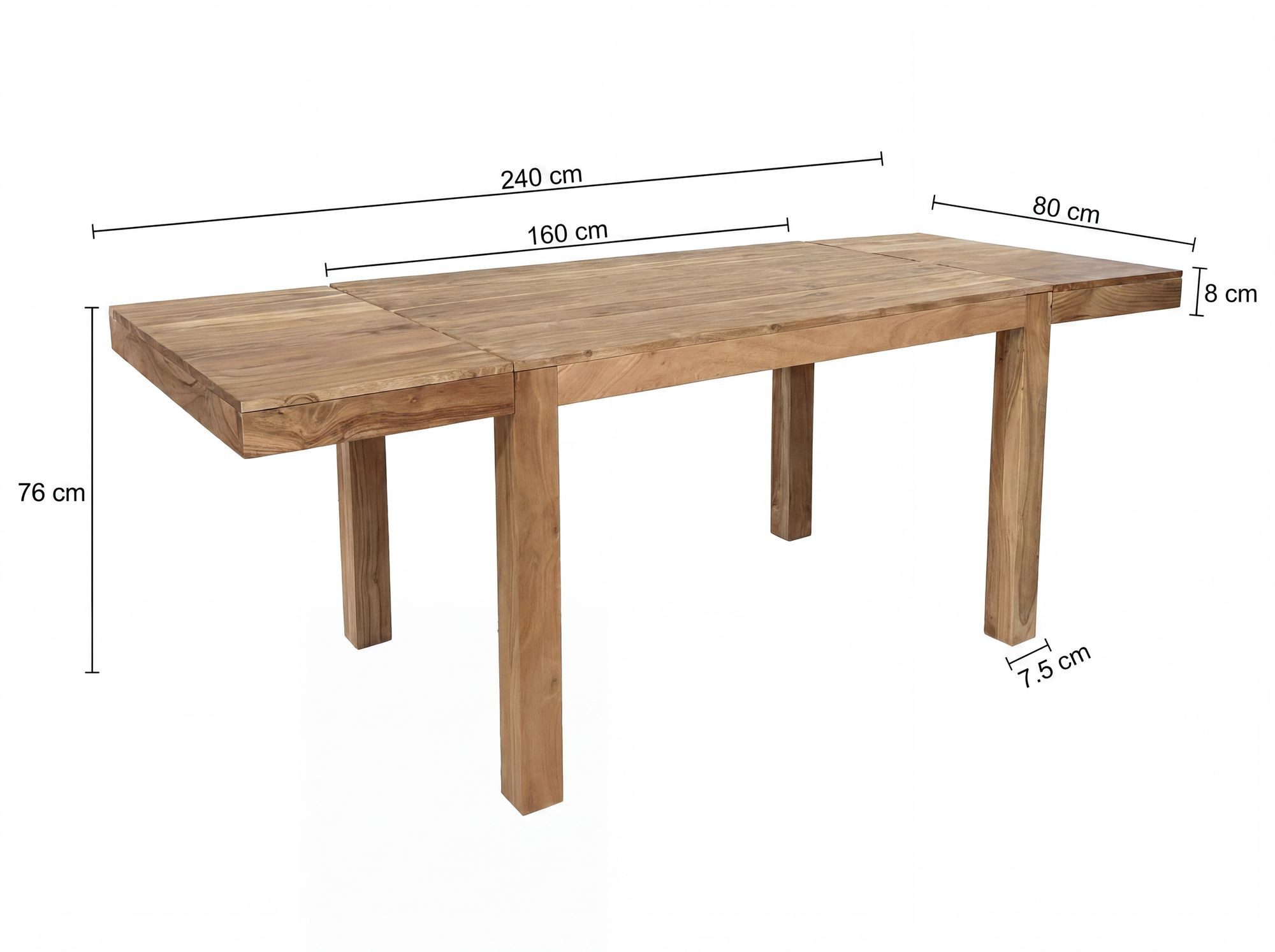 FINEBUY Esstisch FB118603 Esszimmertisch Erweiterbar 160 - 240cm Massivholz Küchentisch (160 cm Massivholz Rechteckig Erweiterbar), Esszimmertisch Groß, Küchentisch Esszimmer Modern