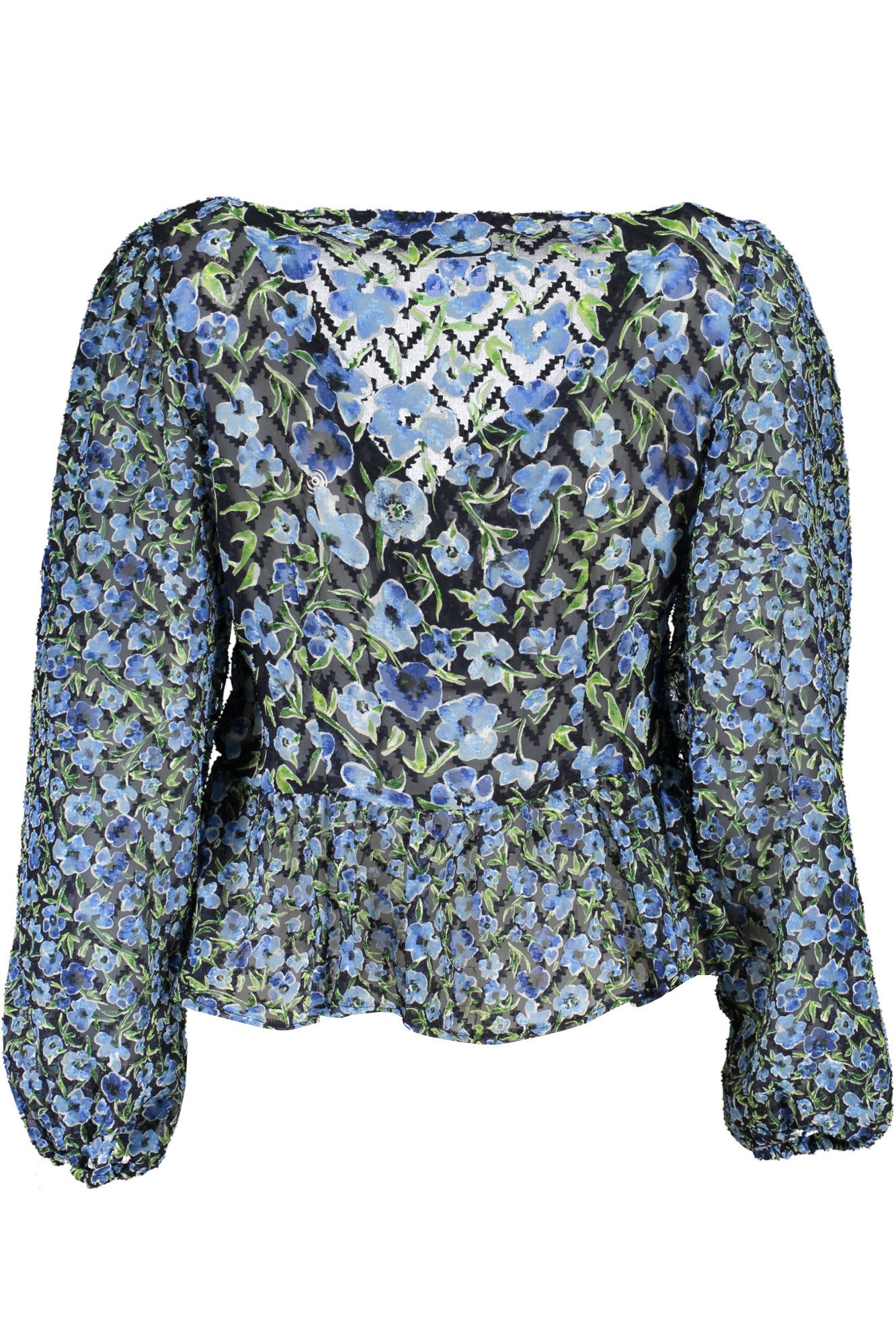 Desigual Strickpullover Damenpullover Blau: Muster, V-Ausschnitt, Lange Ärmel, Taillengummi