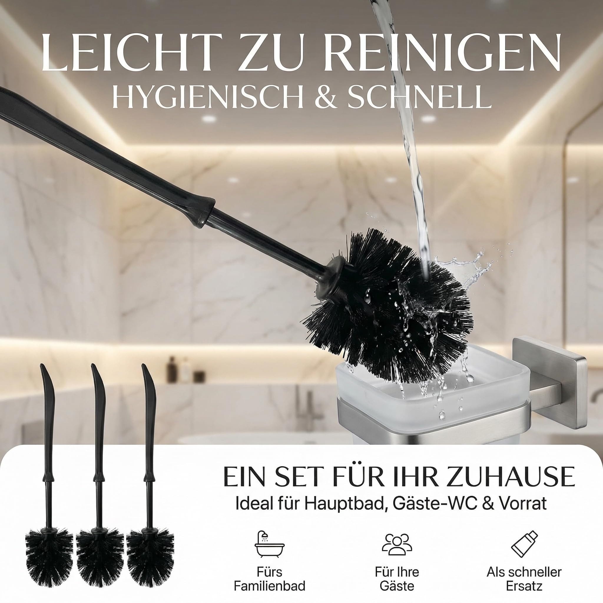 SHD WC-Reinigungsbürste WC Bürste, Klobürste, schwarze Toilettenbürste (3er Set) 35 cm, (Spar-Set, 3-tlg) – Bild 2 von 5