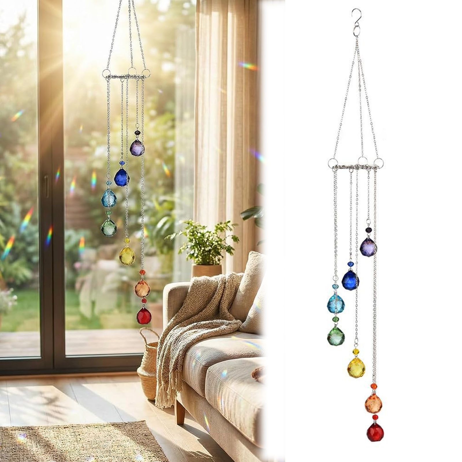 MOPUEA Windspiel Windspiel Regenbogen Sonnenfänger Kristall Anhänger Deko fensterdeko (Regenbogen-Anhänger für Zuhause, Gartendekoration, 1 St., Windspiele für Draußen Hängend Lichtfänger Kristalle zum), Fenster-Hängeornament, Fensterdeko Hängend Prisma Windspiele