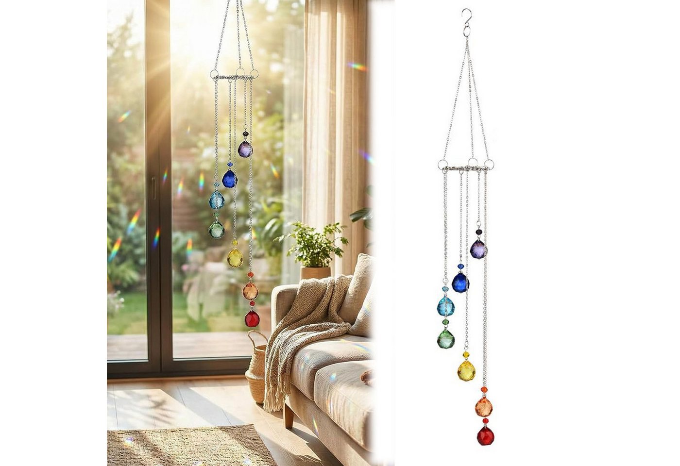 MOPUEA Windspiel Windspiel Regenbogen Sonnenfänger Kristall Anhänger Deko fensterdeko (Regenbogen-Anhänger für Zuhause, Gartendekoration, 1 St., Windspiele für Draußen Hängend Lichtfänger Kristalle zum), Fenster-Hängeornament, Fensterdeko Hängend Prisma W