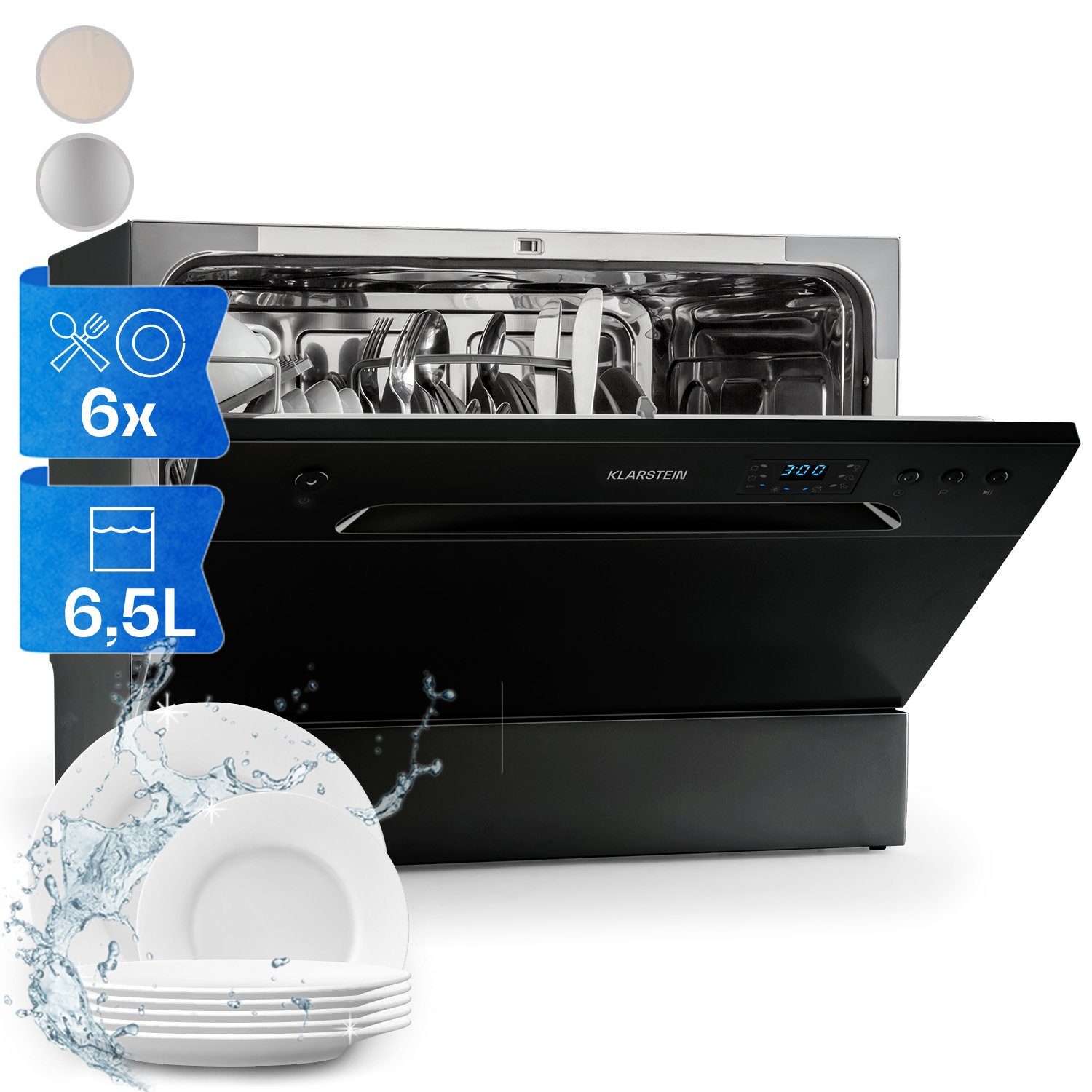 Klarstein Standgeschirrspüler Havasia UV 6 Geschirrspüler 1380W UV-Licht 6 Programme AquaStop 10041825, 7 l, Spülmaschine freistehend antibakteriell mit Selbstreinigung & 49 dB