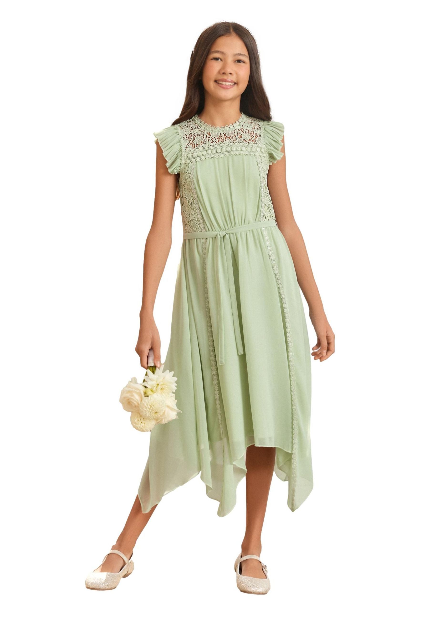 LIPSY Partykleid Lipsy Abendkleid mit Spitzenfront + Flatterärmeln (2-tlg)