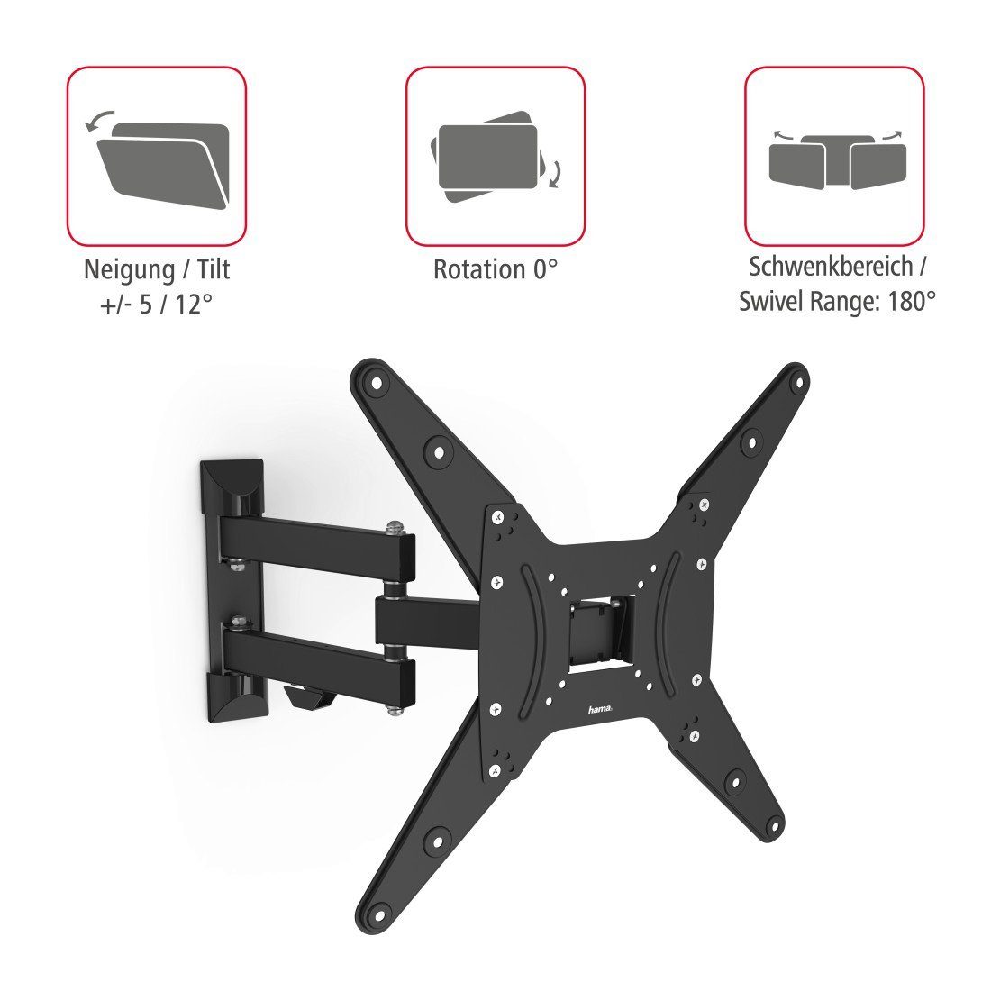 Hama TV-Wandhalterung schwenkbar, vollbeweglich, 81 - 165 cm (32"- 65), 43",50",55", (bis 65 Zoll) – Bild 4 von 5