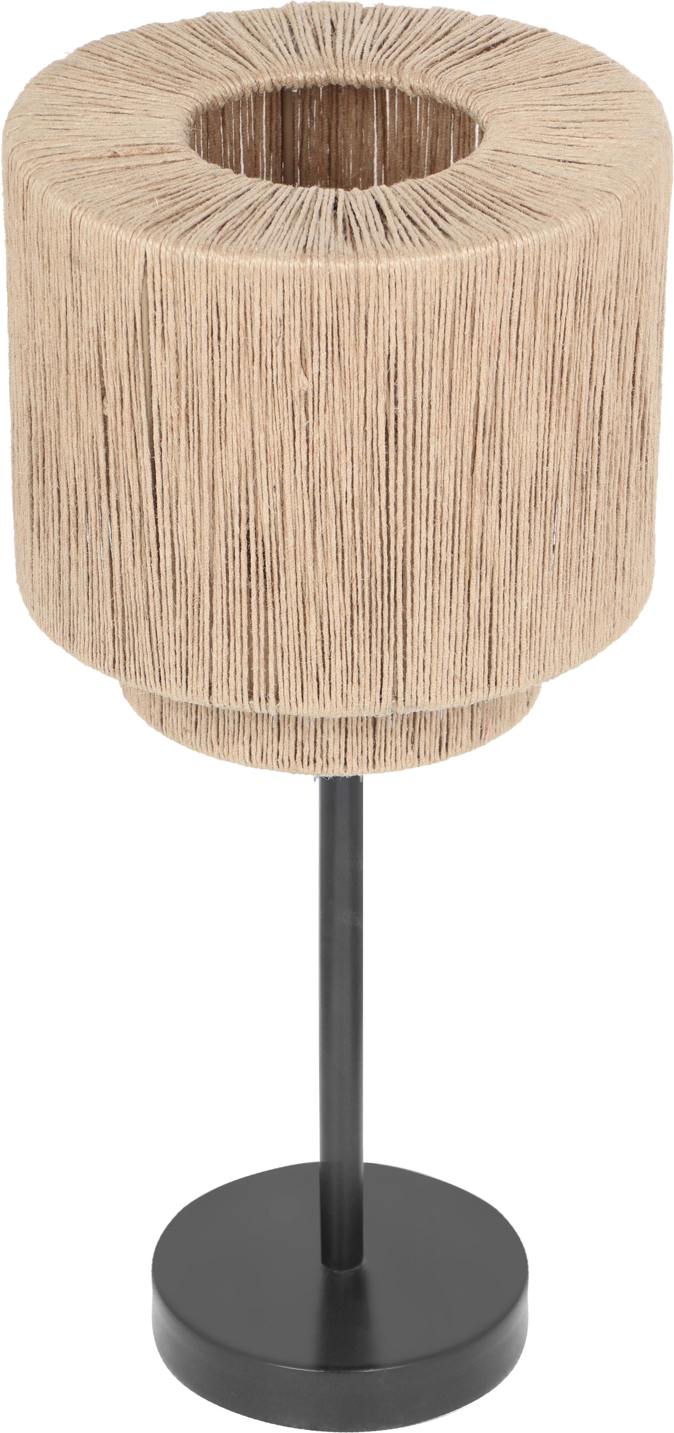 TRIO Leuchten Tischleuchte SMILLA, runde Tischlampe mit Jute Lampenschirm Ø 21 cm Höhe 45cm, Ein-/Ausschalter, Leuchtmittel wechselbar, warmweiß - kaltweiß, exkl 1x E27 max 10W, Schnurschalter, Nachttischlampe, Wohnzimmer