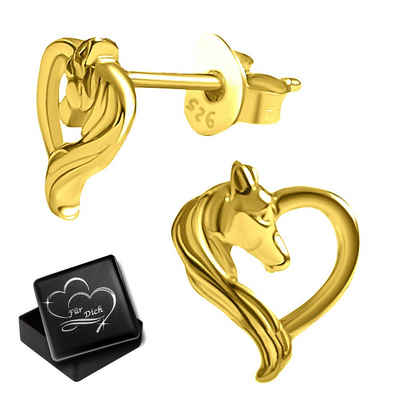 Limana Paar Ohrstecker Kinder Mädchen Damen 925 Sterling Silber gold Herz Pferde Ohrringe (ink. Geschenkdose), Liebe Geschenkidee für jeden Tag
