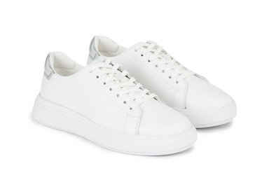 Calvin Klein RAISED CUPSOLE LACE UP LTH BT Plateausneaker silberfarbenem Fersen-Besatz, Freizeitschuh, Halbschuh, Schnürschuh