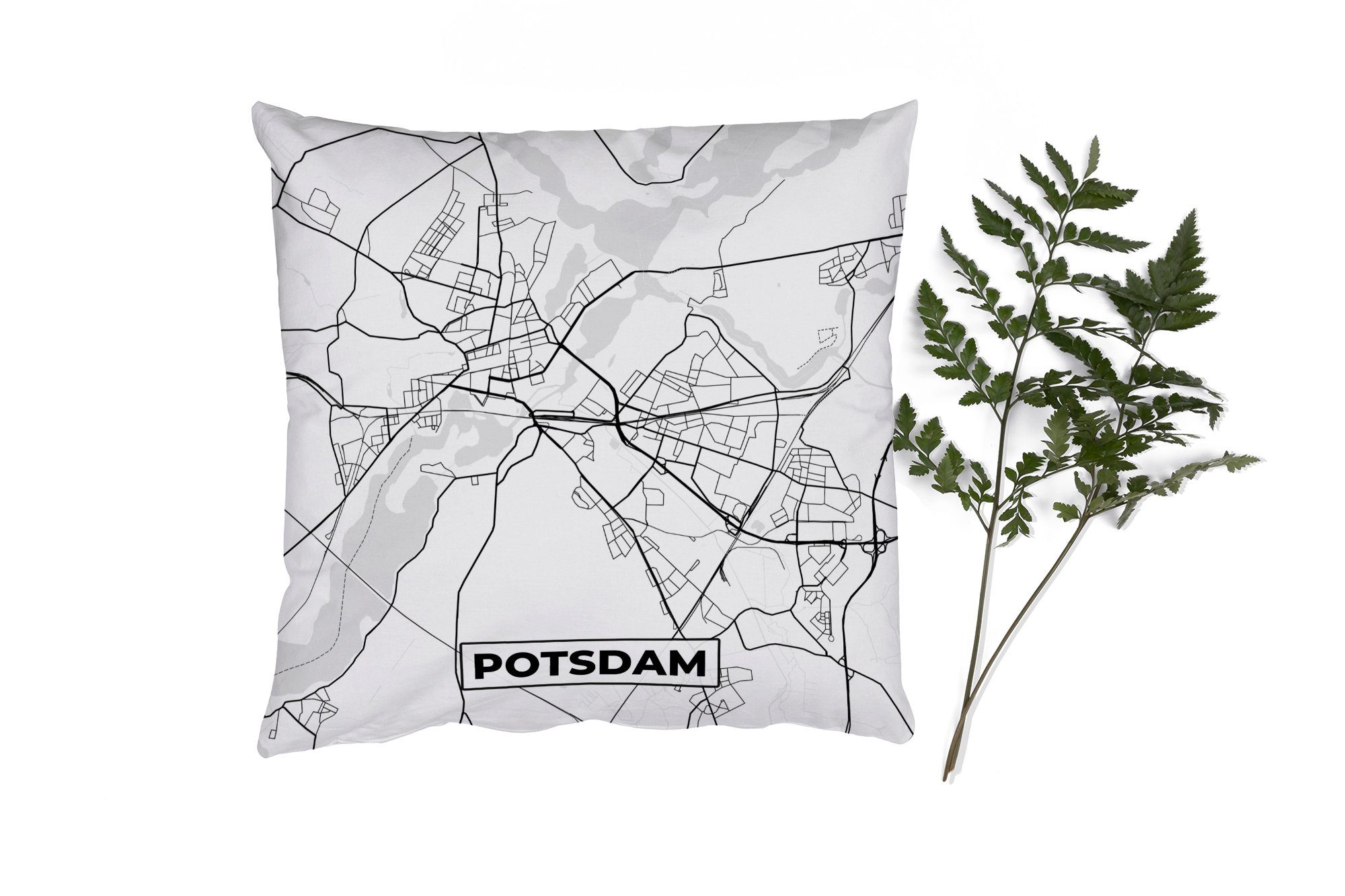 Wohzimmer, Potsdam - Schlafzimmer, mit Zierkissen Dekokissen Deko, MuchoWow Sofakissen Karte Füllung für Stadtplan, -