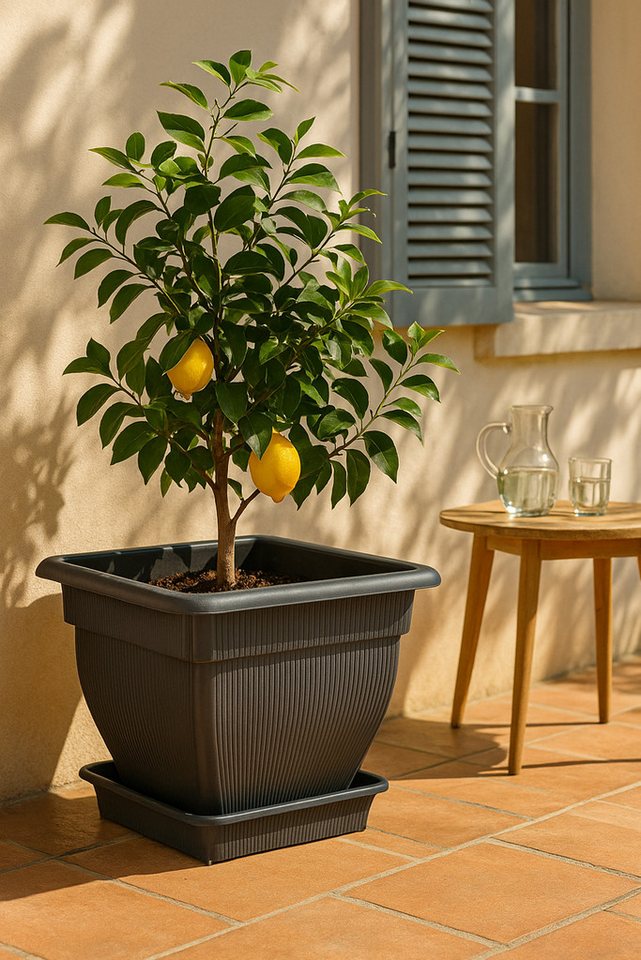 Thumbnail - BURI Pflanzkübel Pflanzkübel Blumentopf Wasserspeicher und Untersetzer anthrazit
