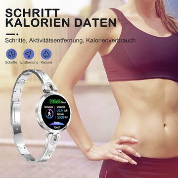 findtime Smartwatch (1,08 Zoll, Android, iOS), Herzfrequenz Blutdruck Schrittzähler Kalorienverbrauch Diamant Schmuck