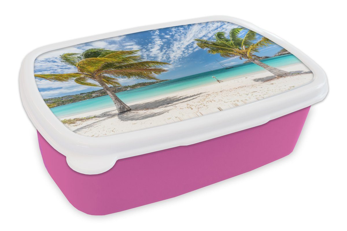 (2-tlg), rosa Kunststoff Kunststoff, für - Strand Wolken, Mädchen, Brotbox MuchoWow - Snackbox, Lunchbox Palmen Erwachsene, Kinder, Brotdose
