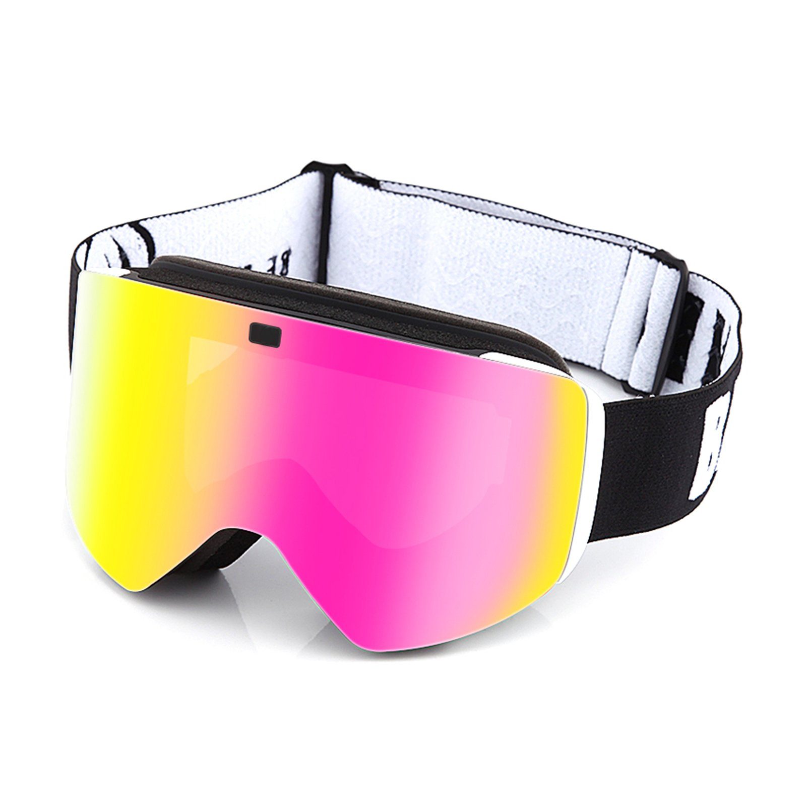 Blusmart Skibrille Zylindrische Doppelschicht-Skibrille, Bequeme Winddichte Schneebrille black pink lens